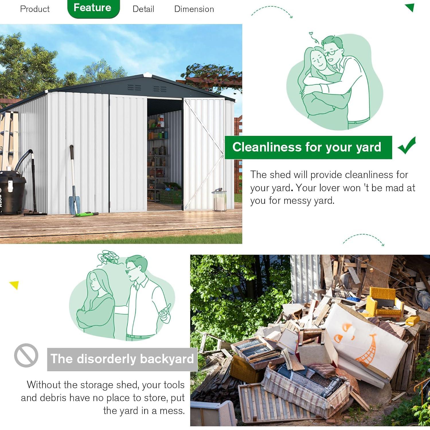 AECOJOY 5' x 3' Outdoor Metal Storage Shed with Lockable Door for Backyard in Green