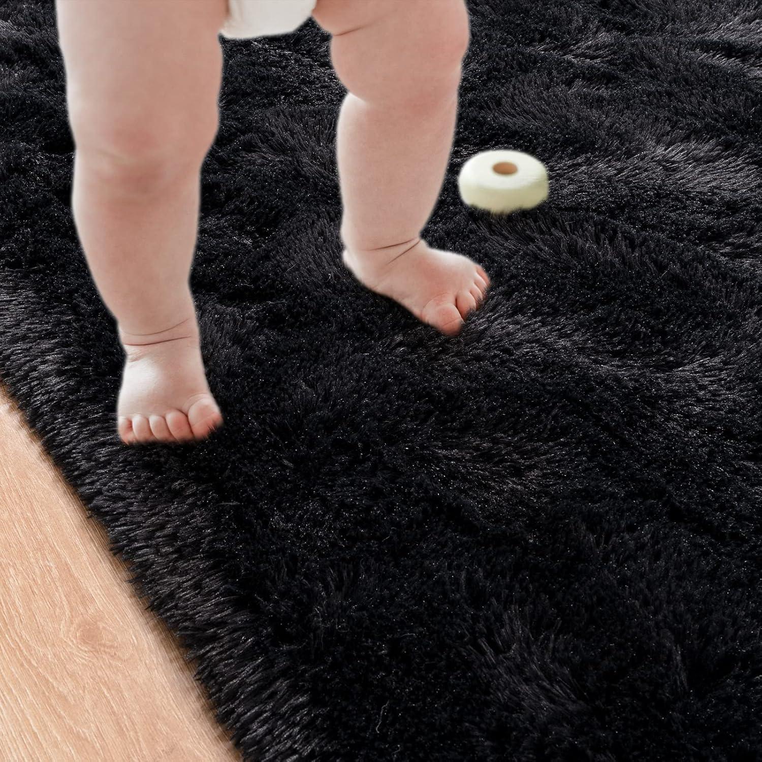 Bailu Fluffy Black Rug for Living Room,5x8 Area Rugs,Thick Plush Shag Rug,Shaggy Rugs for Bedroom,Big Fuzzy Carpet,Comfy Kids Rugs,Large Living Room Rugs,Living Room Decor