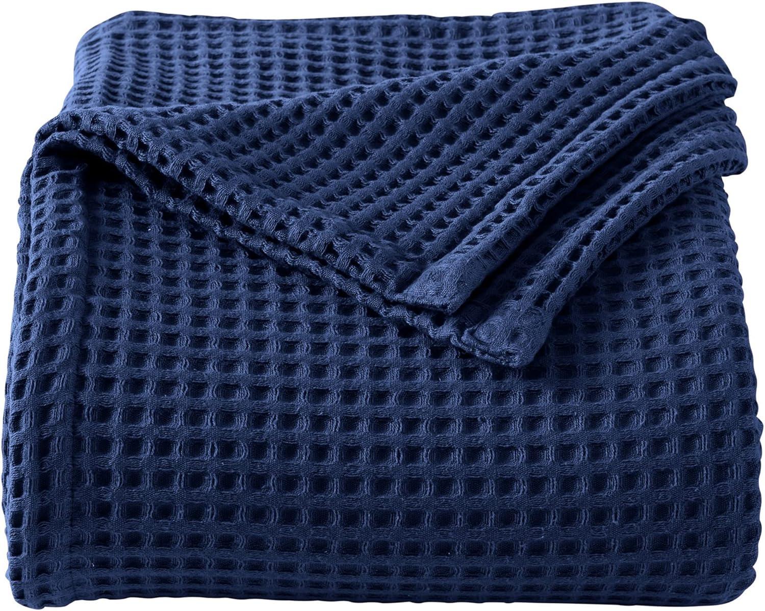 Market & Place 100% Cotton Waffle Weave Bed Blanket King Navy