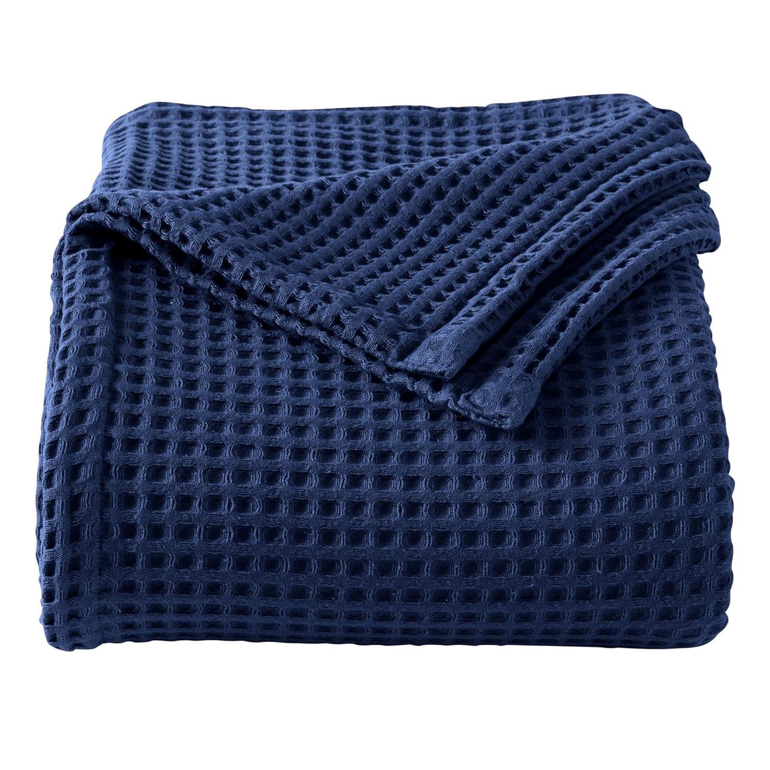 Market & Place 100% Cotton Waffle Weave Bed Blanket King Navy