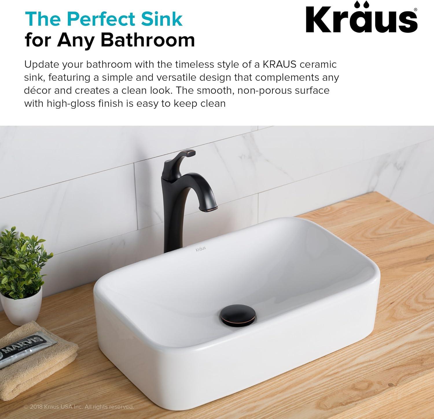 White Ceramic Rectangular Above-Counter Vessel Sink