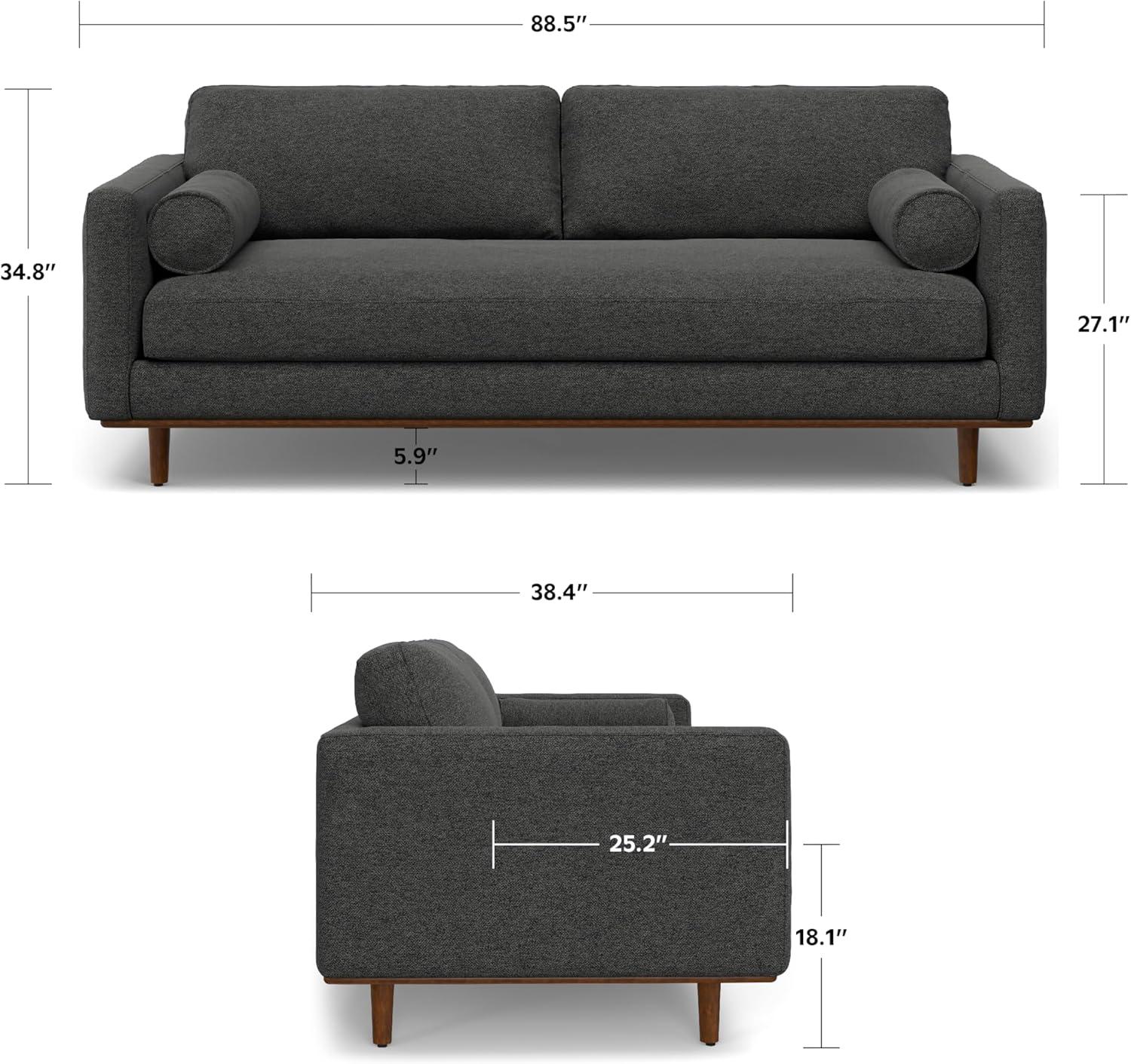 Simpli Home Morrison Mid-Century Modern Couch for Living Room, Eco-Friendly Woven-Blend Fabric with Removable Cushions