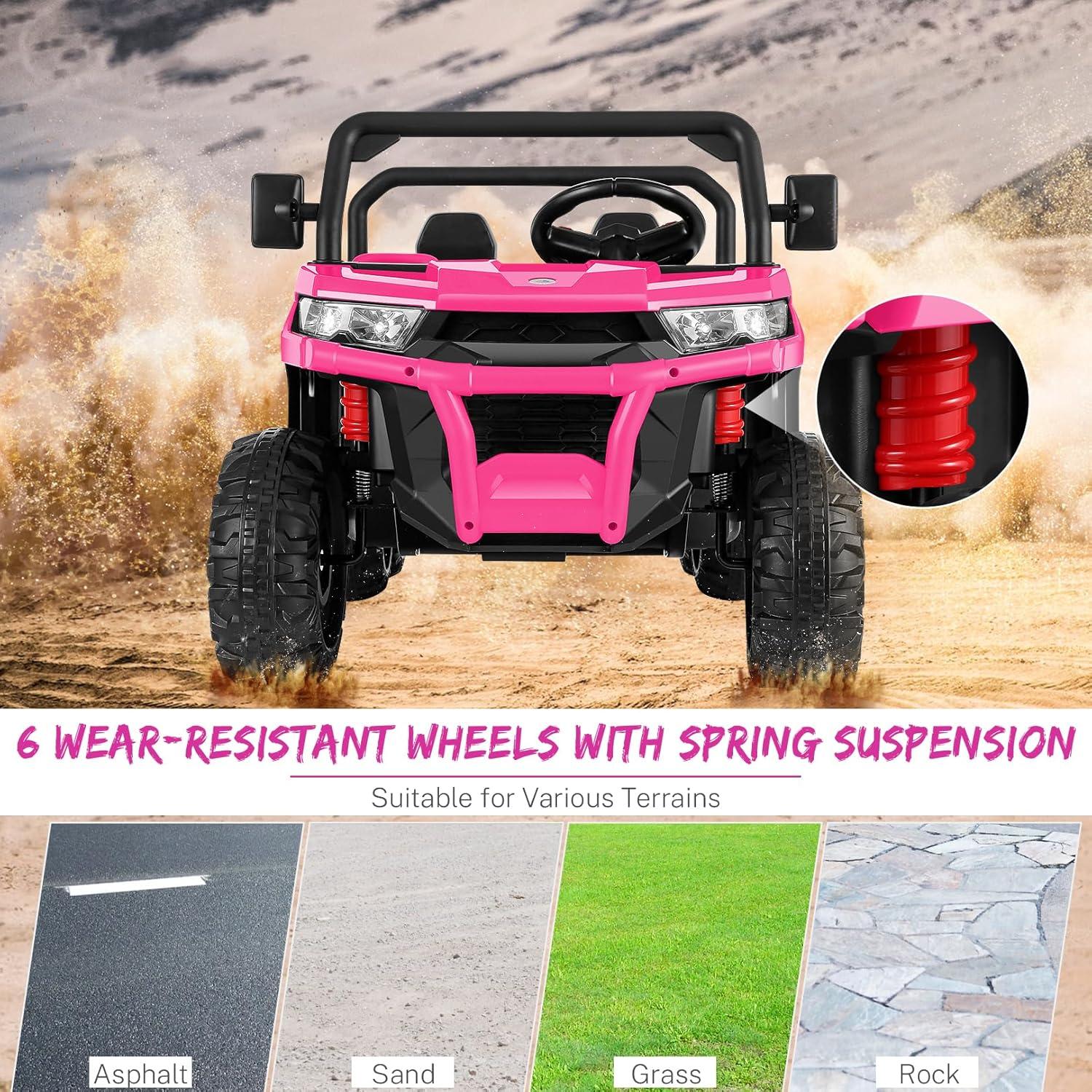 VIBESPARK 24 Volt Ride on Toys with Dump Bed, 2-Seater Ride on Dump Truck, 2×200W Electric Car for Kids Ride on UTV w/ Remote Control, Shovel, Bluetooth, Music, LED Light, 5MPH, Blue