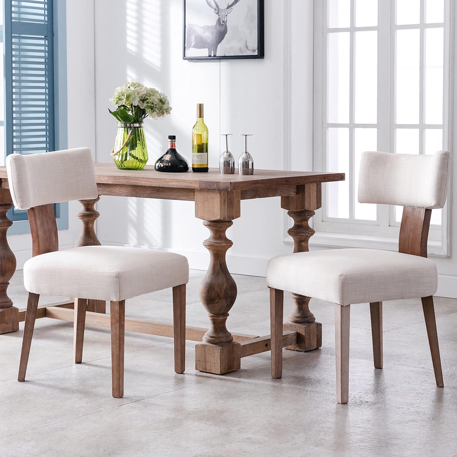 Gracie Oaks Inelda Mid Century Upholstered Dining Chairs Side Chairs Farmhouse Faux Leather Dining Chair with Wood Legs (Set of 2)