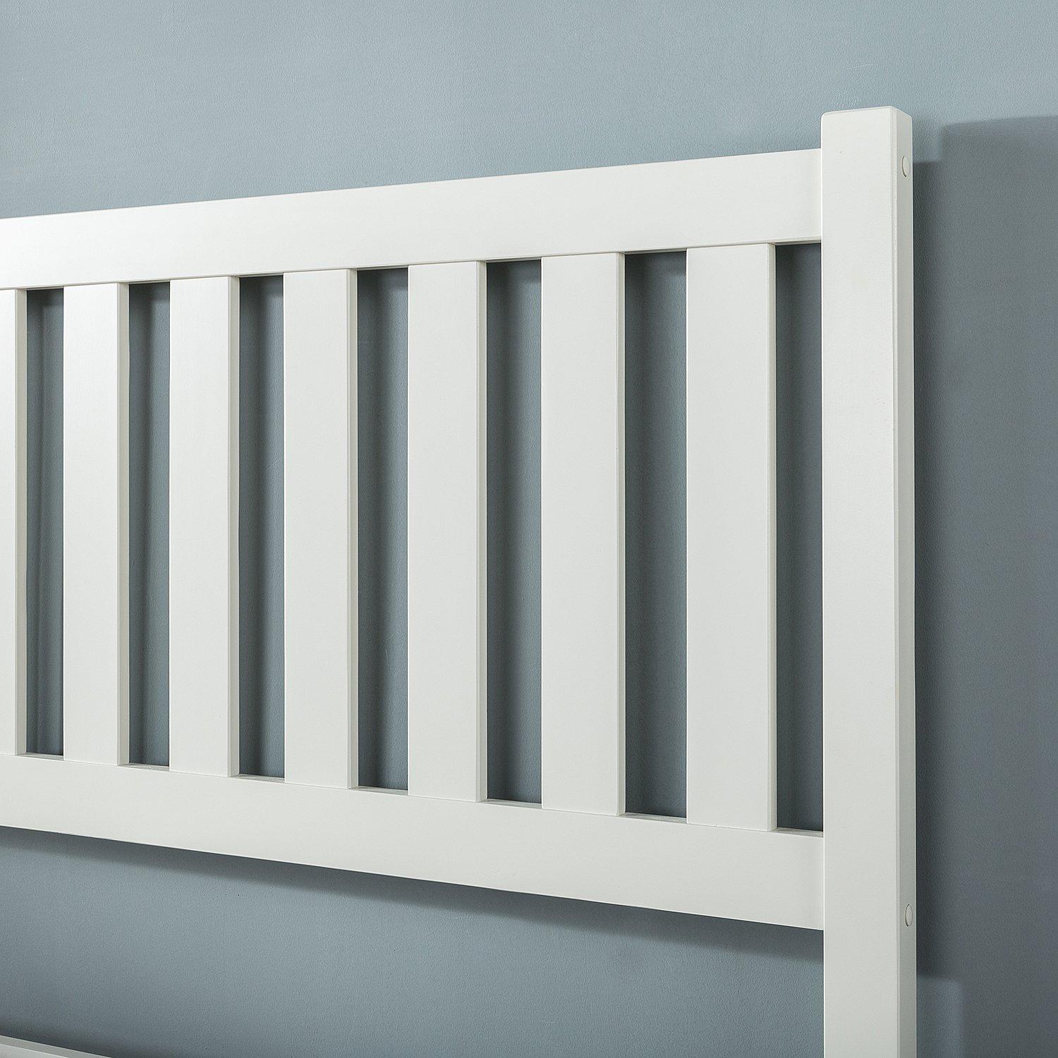 Queen Off-White Pine Wood Platform Bed with Slatted Headboard