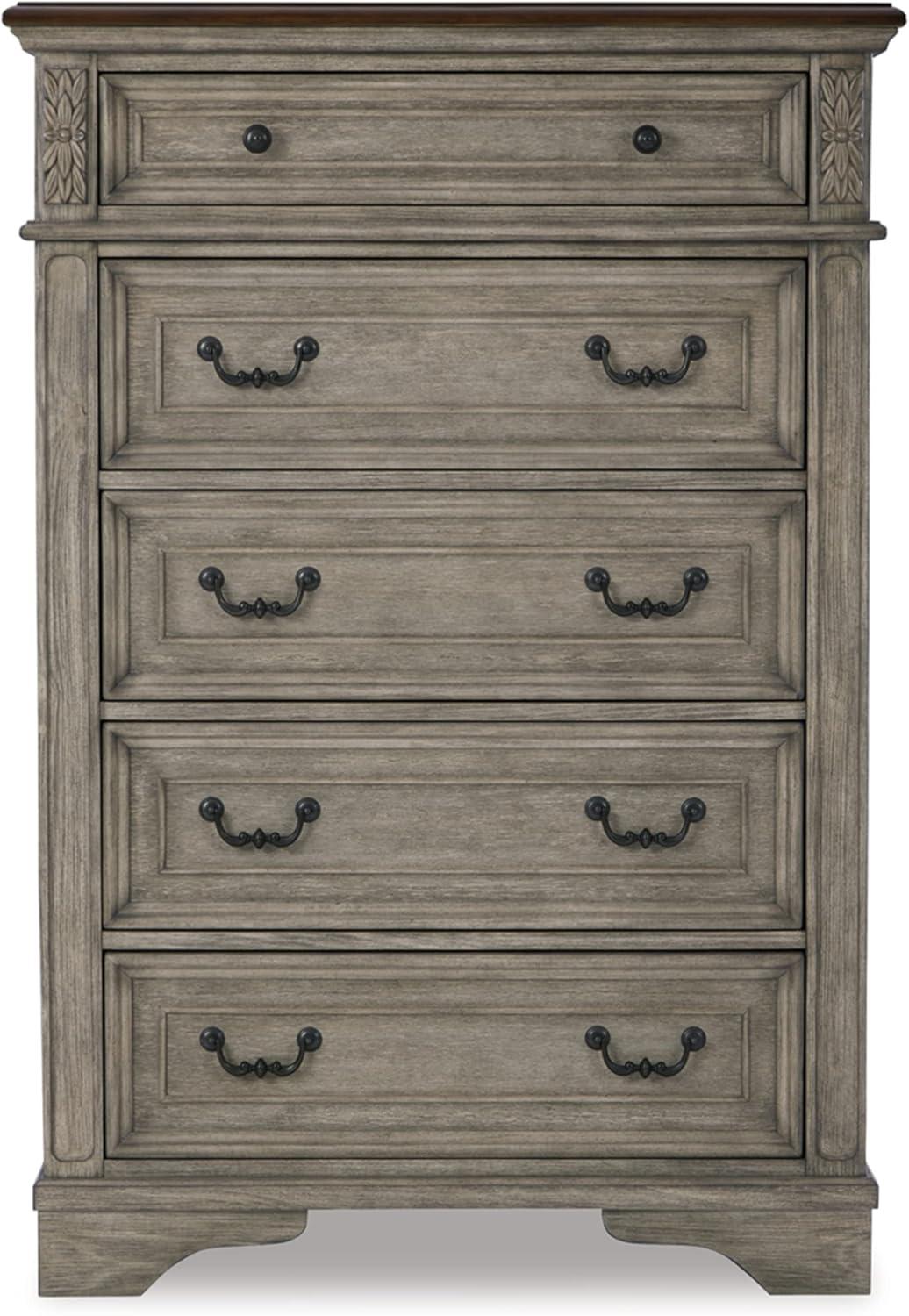 Gray and Walnut Transitional Five-Drawer Chest with Dovetail Construction