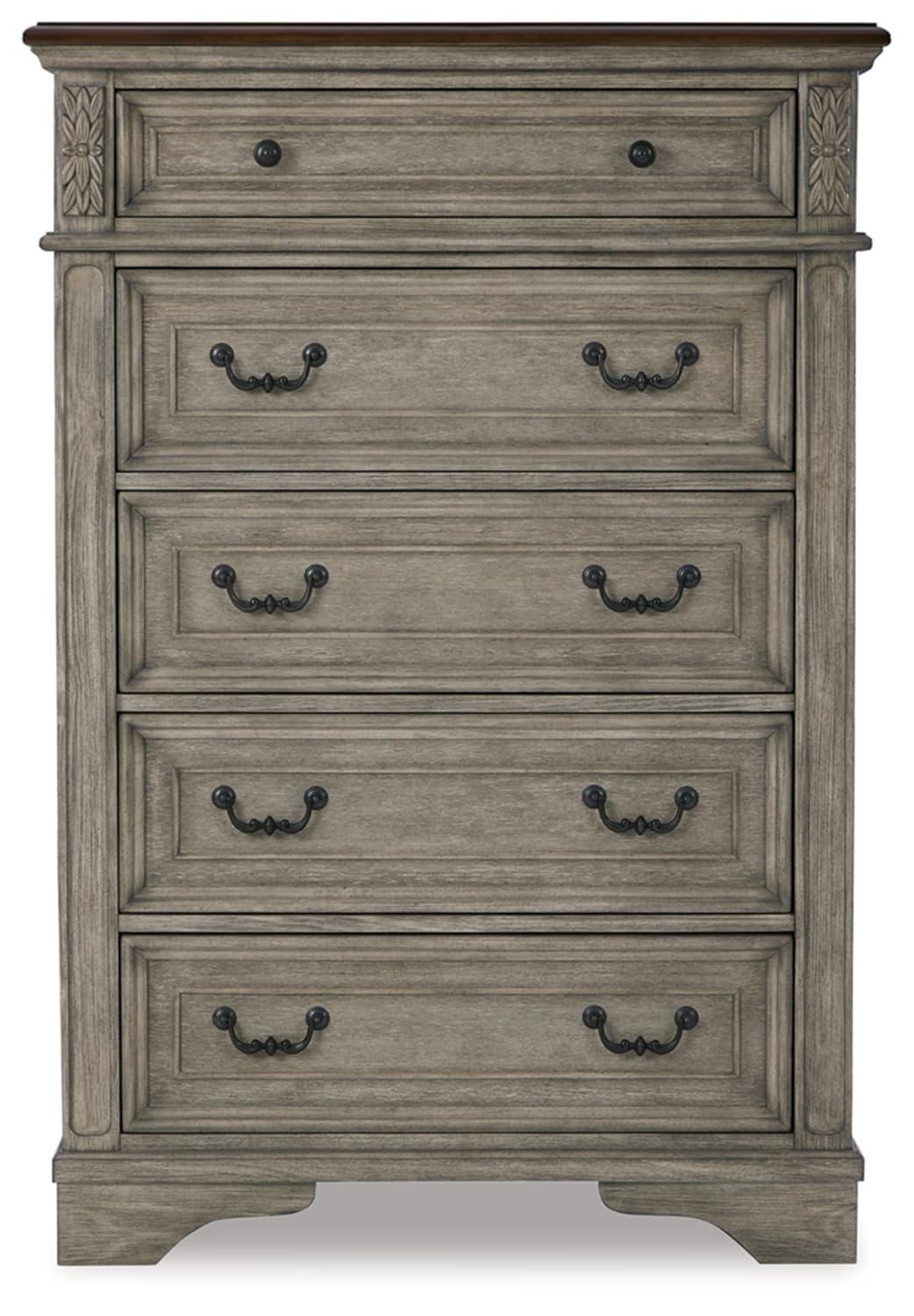 Gray and Walnut Transitional Five-Drawer Chest with Dovetail Construction