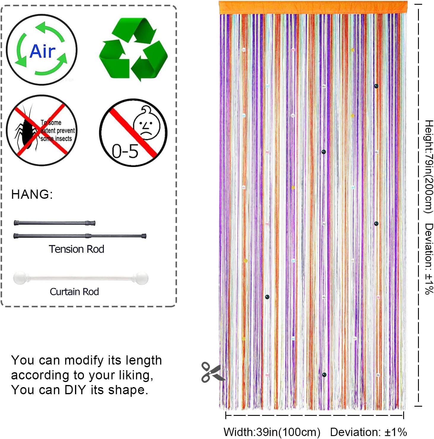 YIIBAII Beaded Curtain Beaded Curtains for Doorways Crystals Suitable for Interior Decoration and Partitions Hippy Closet Curtains (Rainbow, 39"x79")