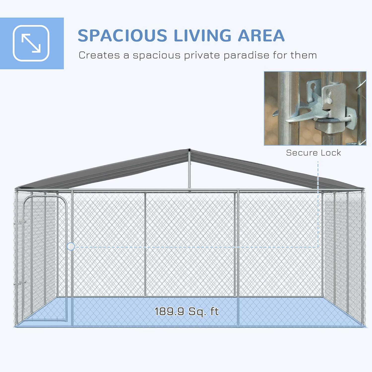 PawHut Outdoor Metal Dog Kennel, Pet Playpen with Steel Lock, Mesh Sidewalls and Cover for Backyard & Patio