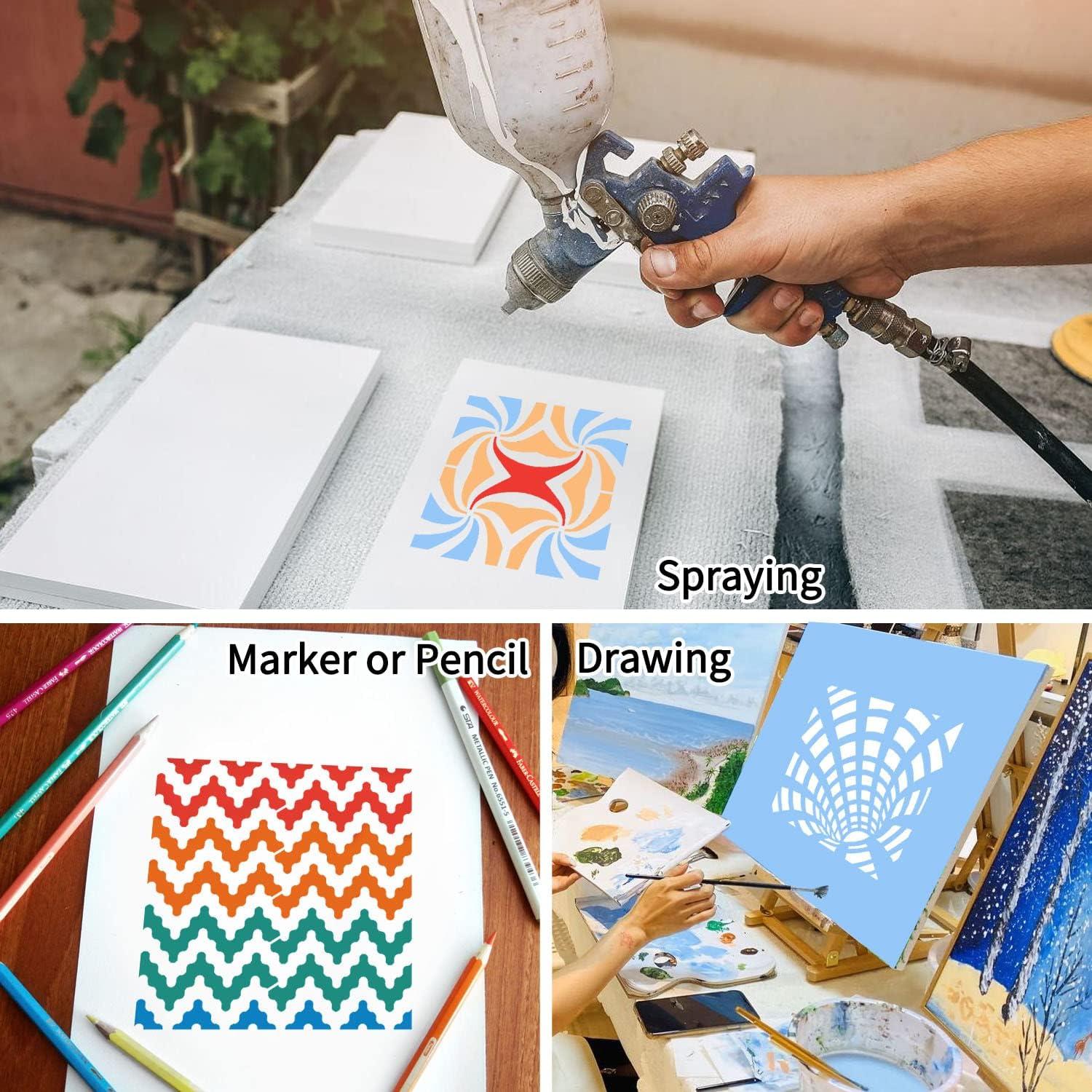 6 Inch Geometric Stencils for Painting, 25 Pieces Reusable Painting Templates for Scrapbooking Cookie Tile Furniture Wall Floor Decor Craft Drawing Tracing DIY Art Supplies(Geometric)