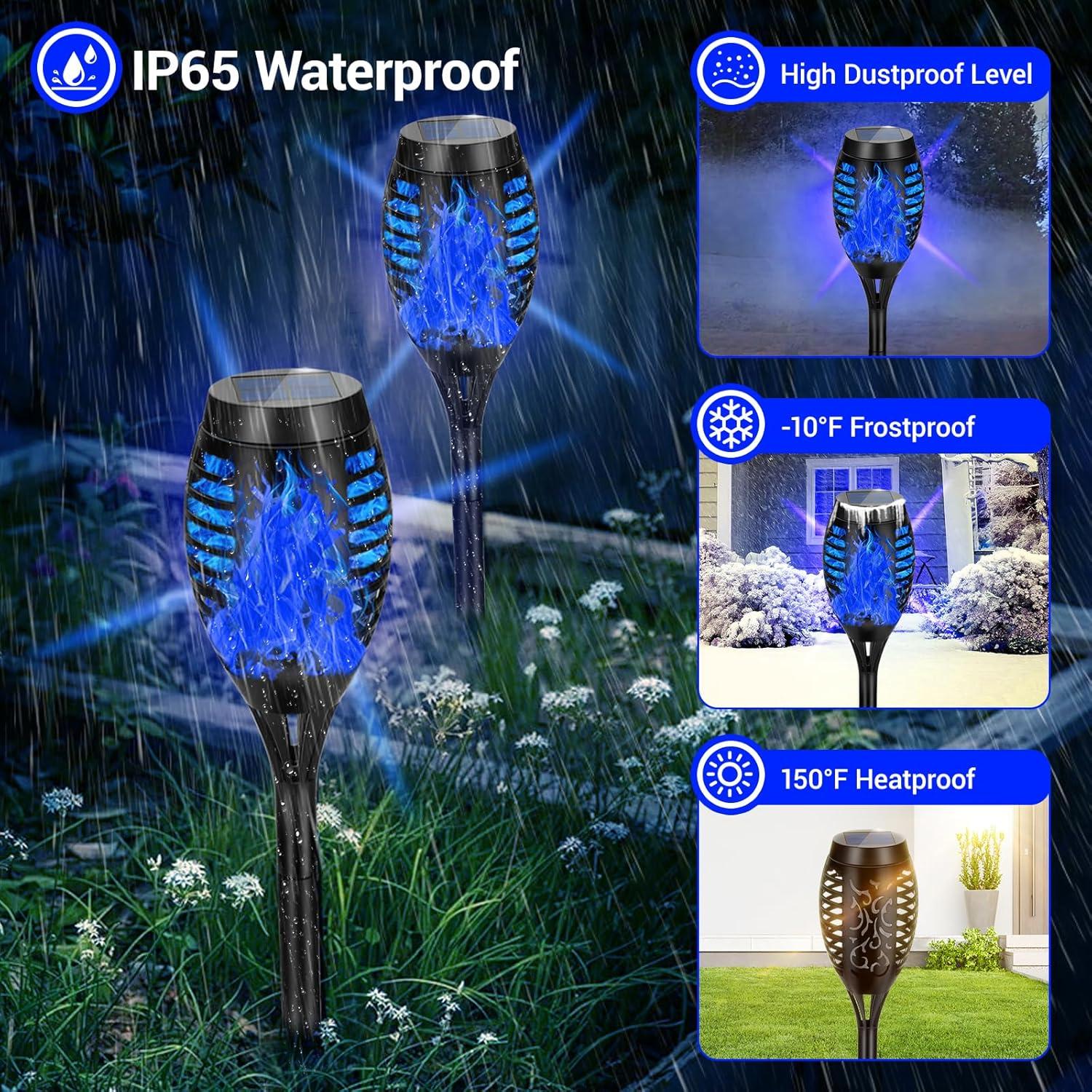 Black Solar LED Tiki Torches with Flickering Flame, 4-Pack