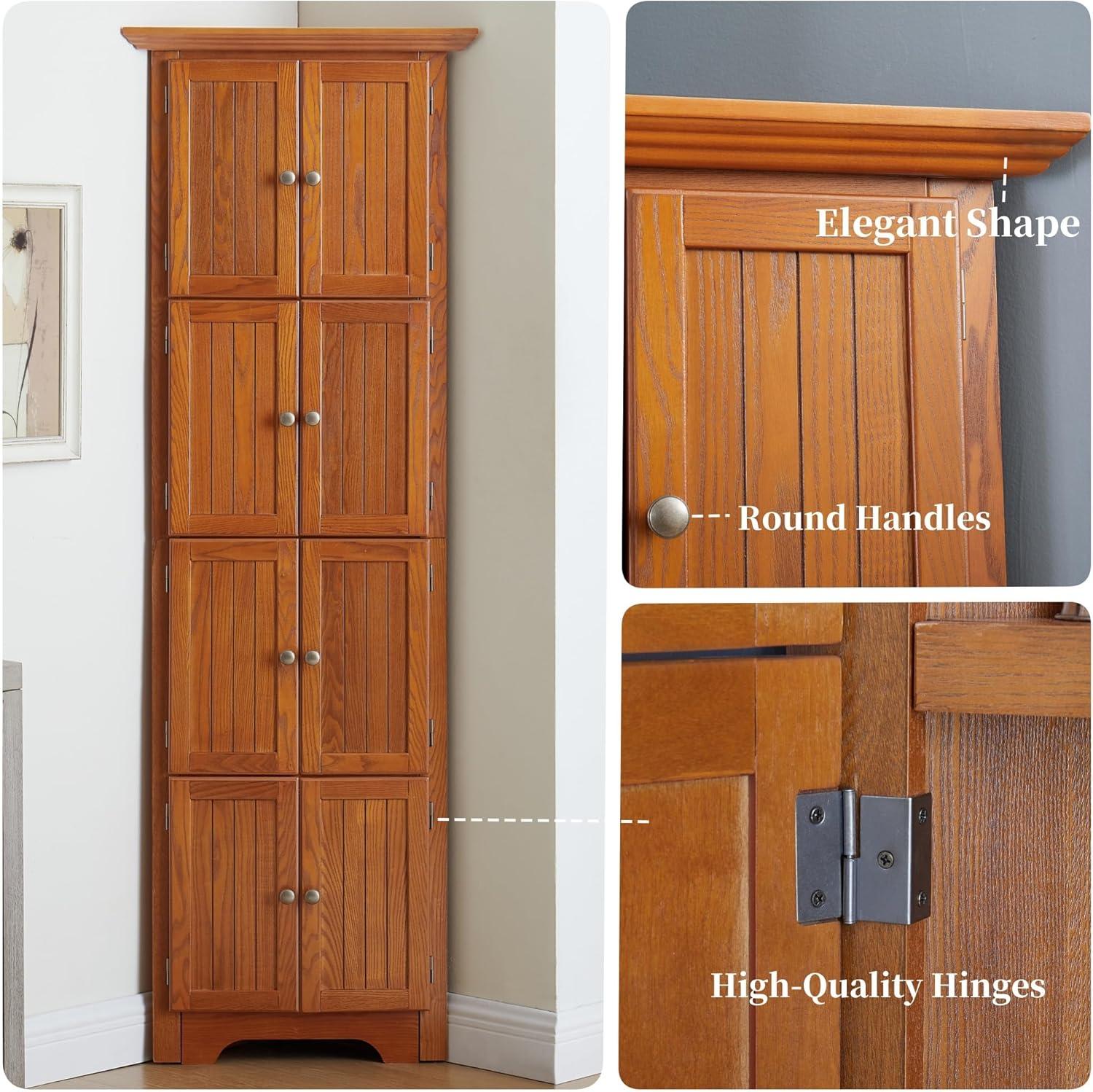 Miekor 4-Tier 72" Corner Kitchen Pantry Storage Cabinet with 8 Doors Tall Storage Cabinet, Corner Cabinet and Adjustable Shelves, Home farmhouse bookshelf Cabinet for Bathroom, Living room, Kitch 1014