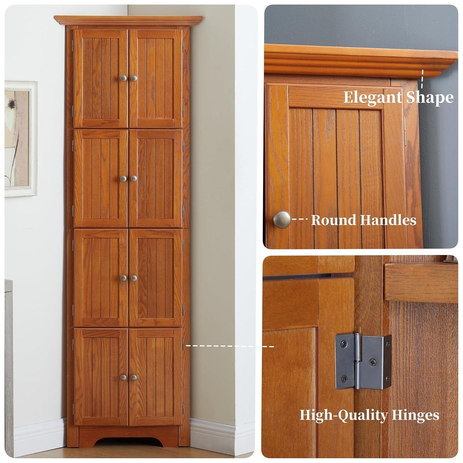 Miekor 4-Tier 72" Corner Kitchen Pantry Storage Cabinet with 8 Doors Tall Storage Cabinet, Corner Cabinet and Adjustable Shelves, Home farmhouse bookshelf Cabinet for Bathroom, Living room, Kitch 1014