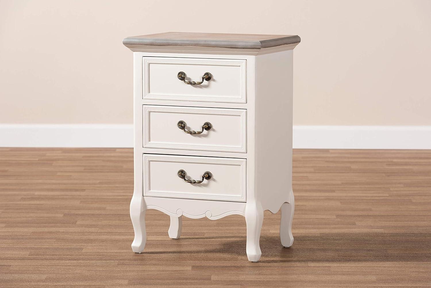 Capucine Two-Tone Natural Whitewashed Oak Finished Wood 3 Drawer Nightstand White - Baxton Studio: Modern Style, Includes Anti-Tip Hardware