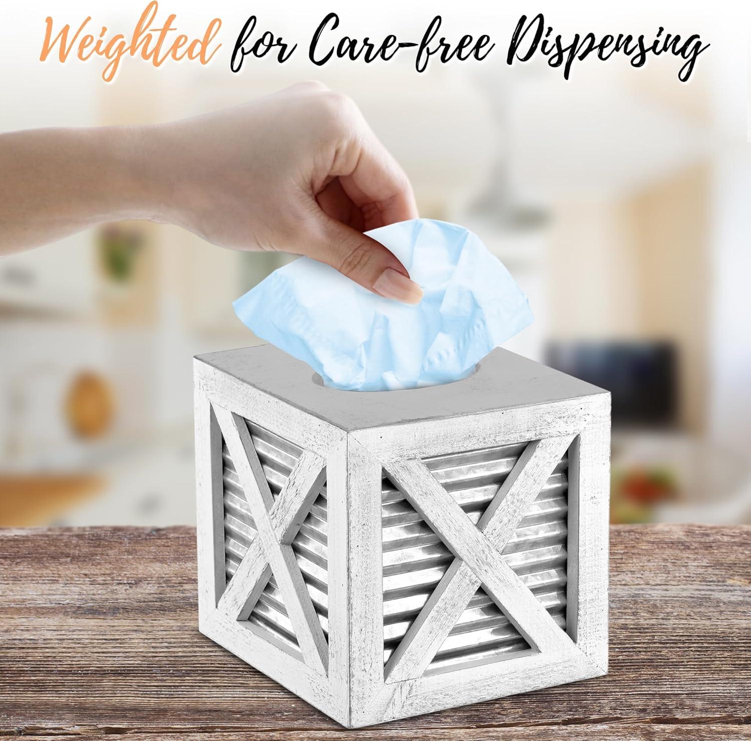 Autumn Alley White Barn Door Tissue Box Cover with Galvanized Metal