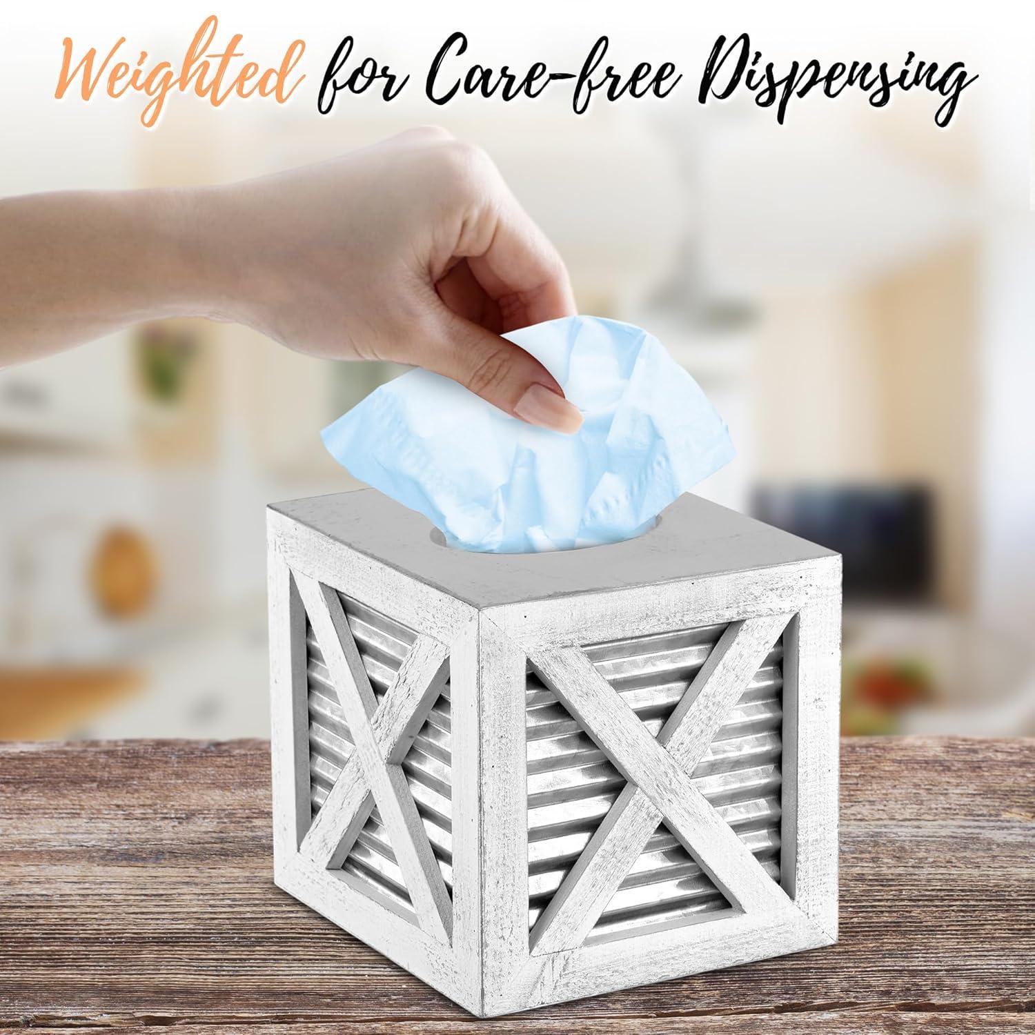 Autumn Alley White Barn Door Tissue Box Cover with Galvanized Metal