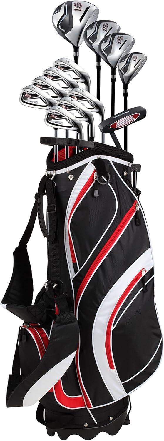 Precise S7 Men's Complete 18 Piece Right Handed Golf Clubs Package Set w/ Titanium Driver, Red Model, Tall Size