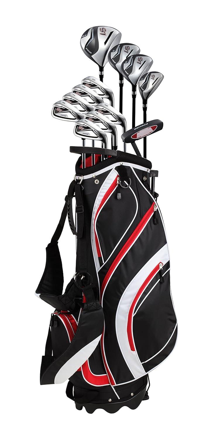 Precise S7 Men's Complete 18 Piece Right Handed Golf Clubs Package Set w/ Titanium Driver, Red Model, Tall Size