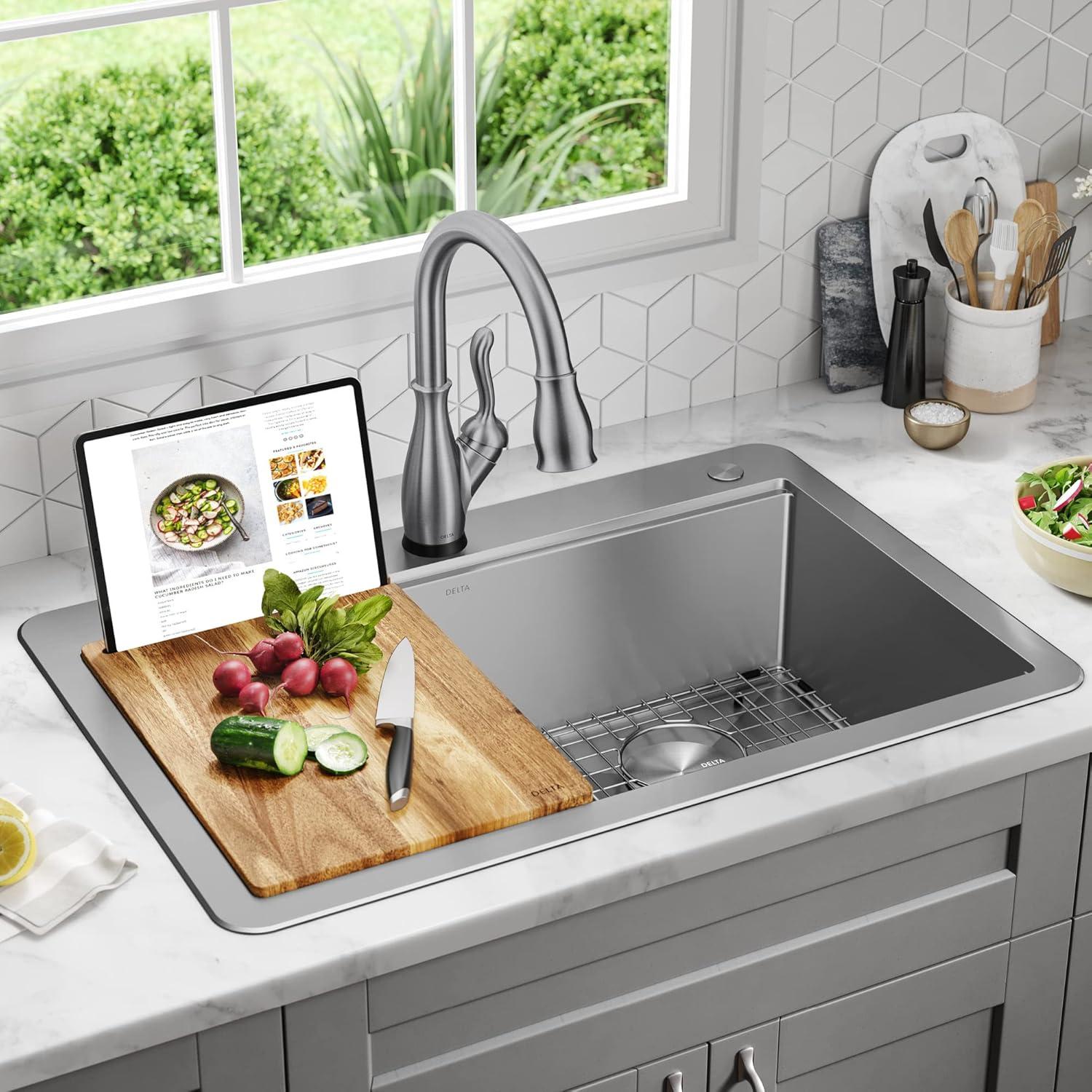 Delta Lorelai™ 33" L Workstation Kitchen Sink Drop-In Top Mount 16 Gauge Stainless Steel Double Bowl