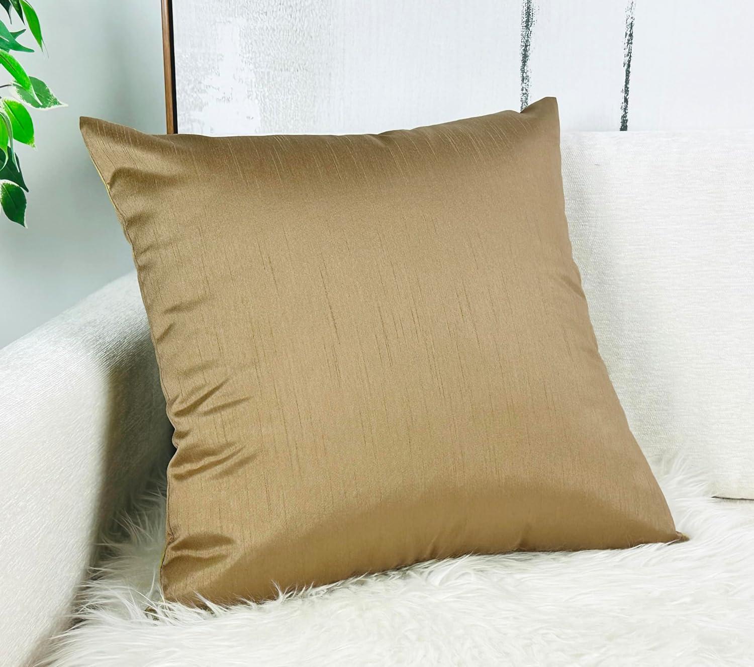 Aiking Home 20x20 Inches Faux Silk Square Throw Pillow Cover, Zipper Closure, Brass (Set of 2)