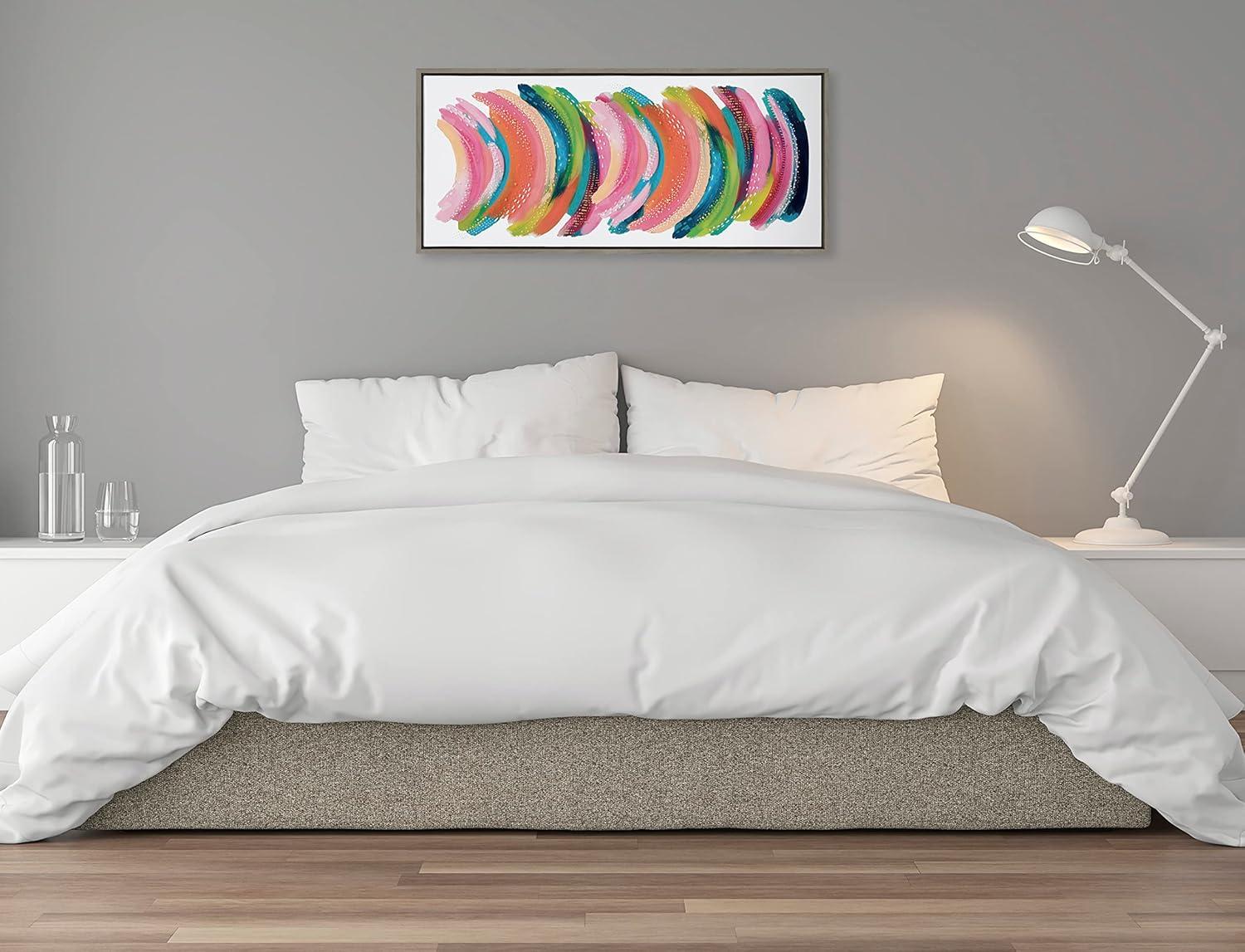 Kate and Laurel Sylvie Bright Abstract Framed Canvas Wall Art by Jessi Raulet of Ettavee, 18x40 Gray, Modern Colorful Brushstrokes Art for Wall