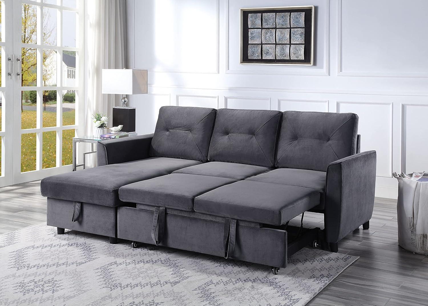 Hudson Dark Gray Velvet Two-Piece Sectional Sofa with Storage