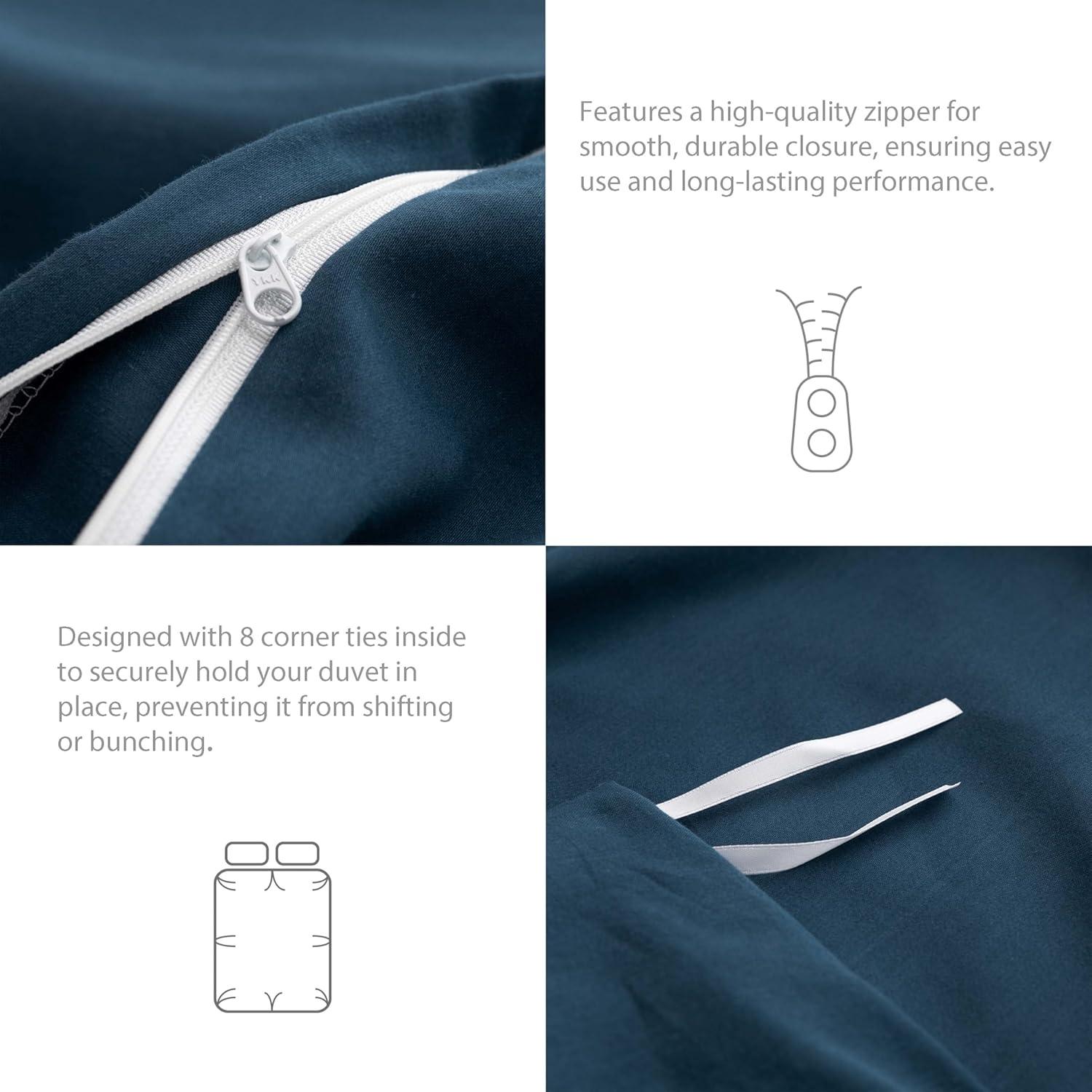 HeimenAogo Egyptian Cotton Duvet Cover Set Queen, Ultra Soft and Breathable Comforter Cover with Zipper Closure, High Thread Count Long Staple Cotton Blanket Cover 3pcs Ensign Blue