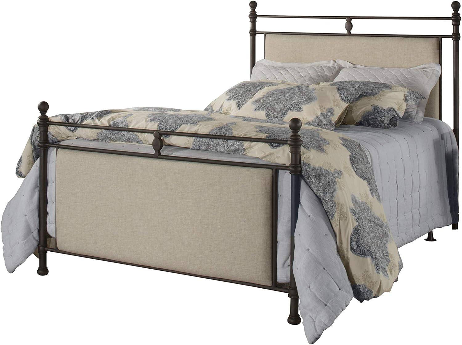 King Ashley Metal and Upholstered Bed Set Linen Stone Fabric/Rustic Brown - Hillsdale Furniture