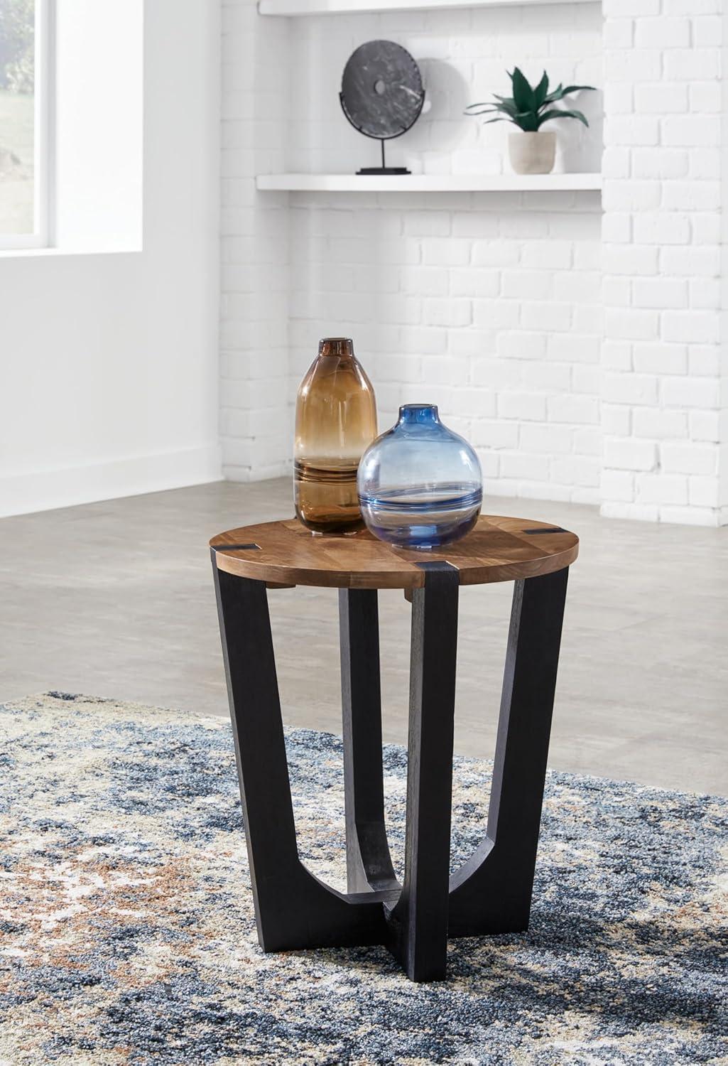 Round Black and Brown Mango Wood End Table