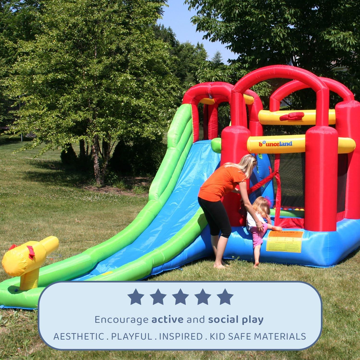 Bounceland Inflatable 8.5' x 17.5' Bounce House Water Slide and Air Blower