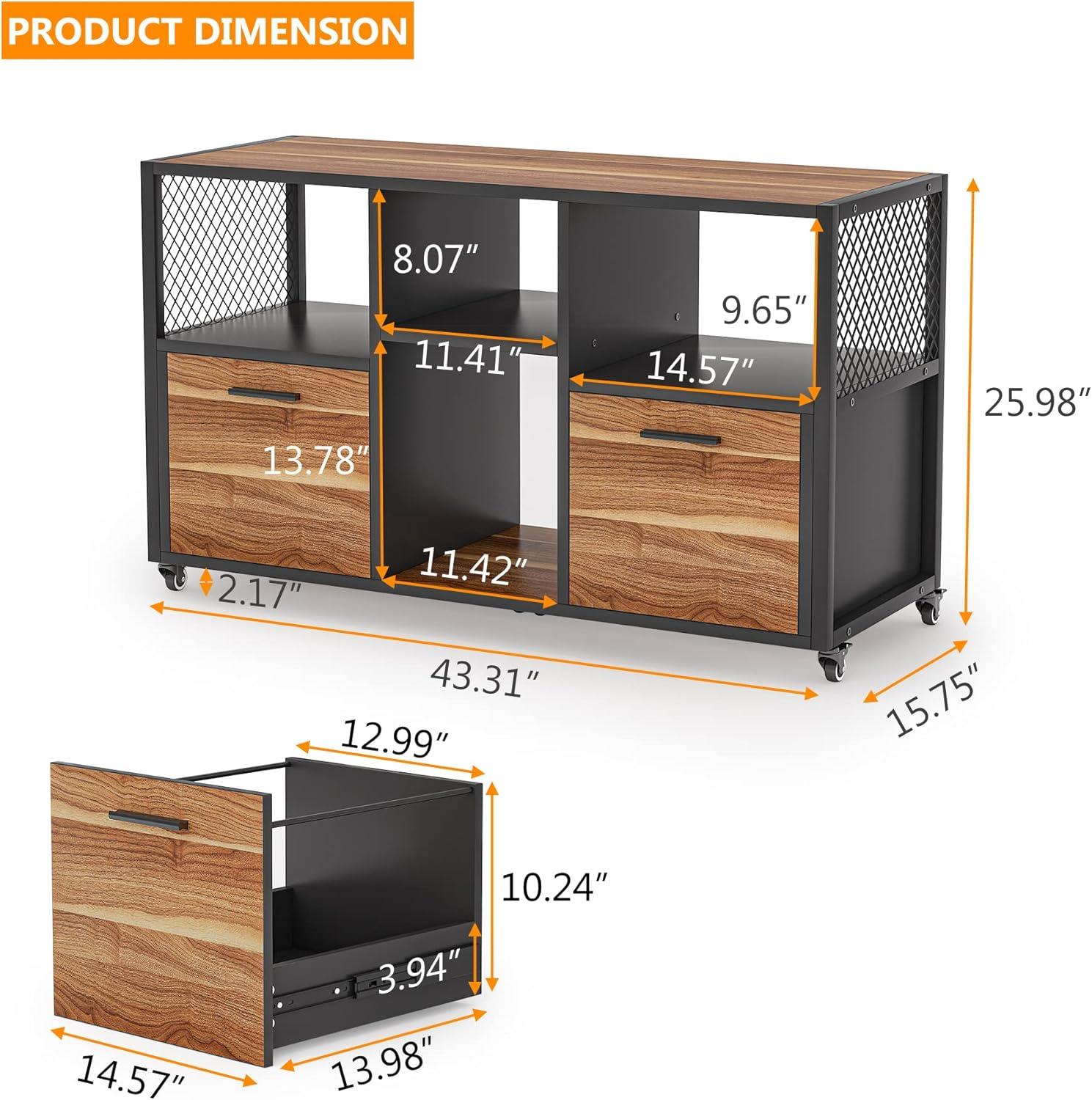 Modern File Cabinet Mobile Lateral Filing Cabinet for Home Office Rustic Brown