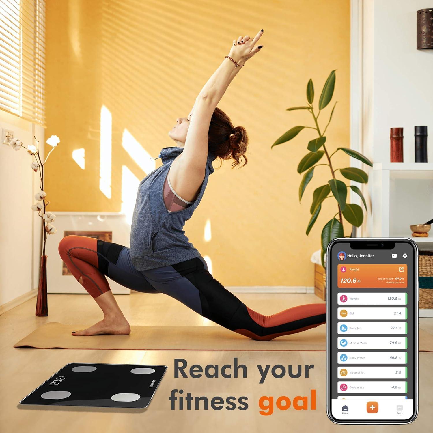 KONQUEST Smart Scale for Body Weight, Digital Bathroom Scale BMI Weighing Bluetooth Body Fat Scale, Body Composition Monitor Health Analyzer with Smartphone App, 400 lbs - Black