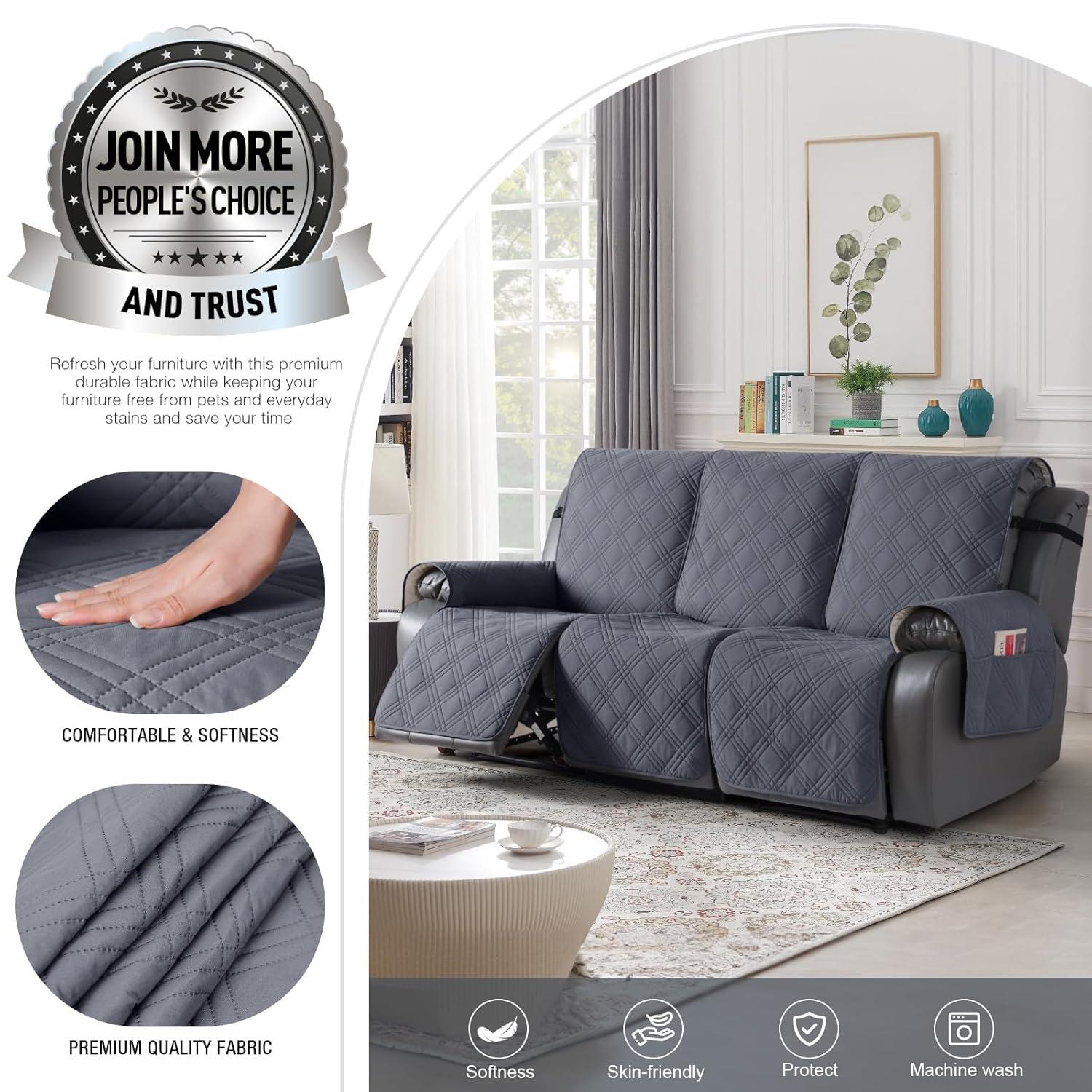 Latitude Run® Box Cushion Recliner 3 Seater Sofa Slipcover, Non-Slip Pet Reclining Couch Cover with Pockets Furniture Protector