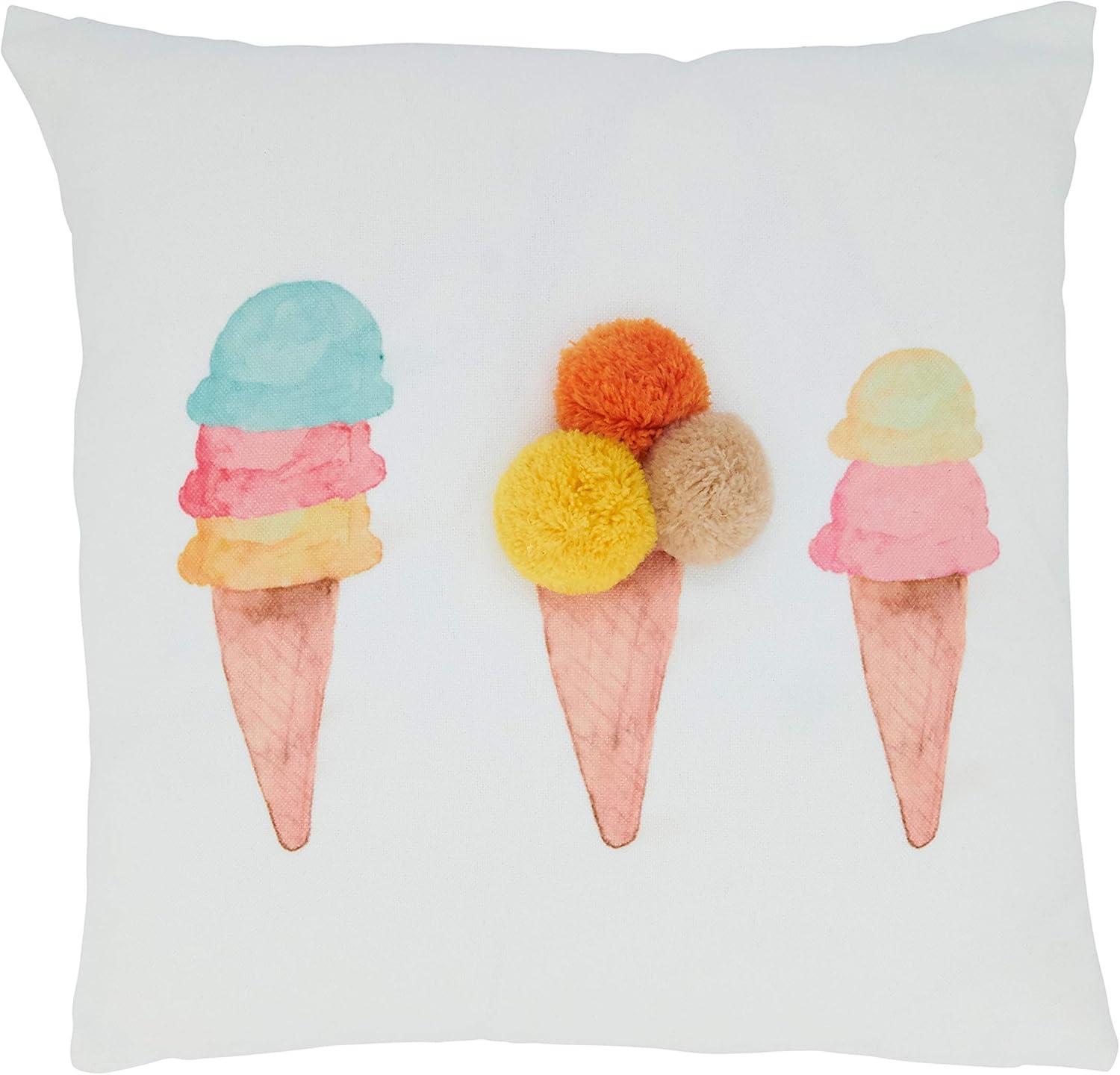 Multicolor Ice Cream Cone Pom Pom Kids Throw Pillow