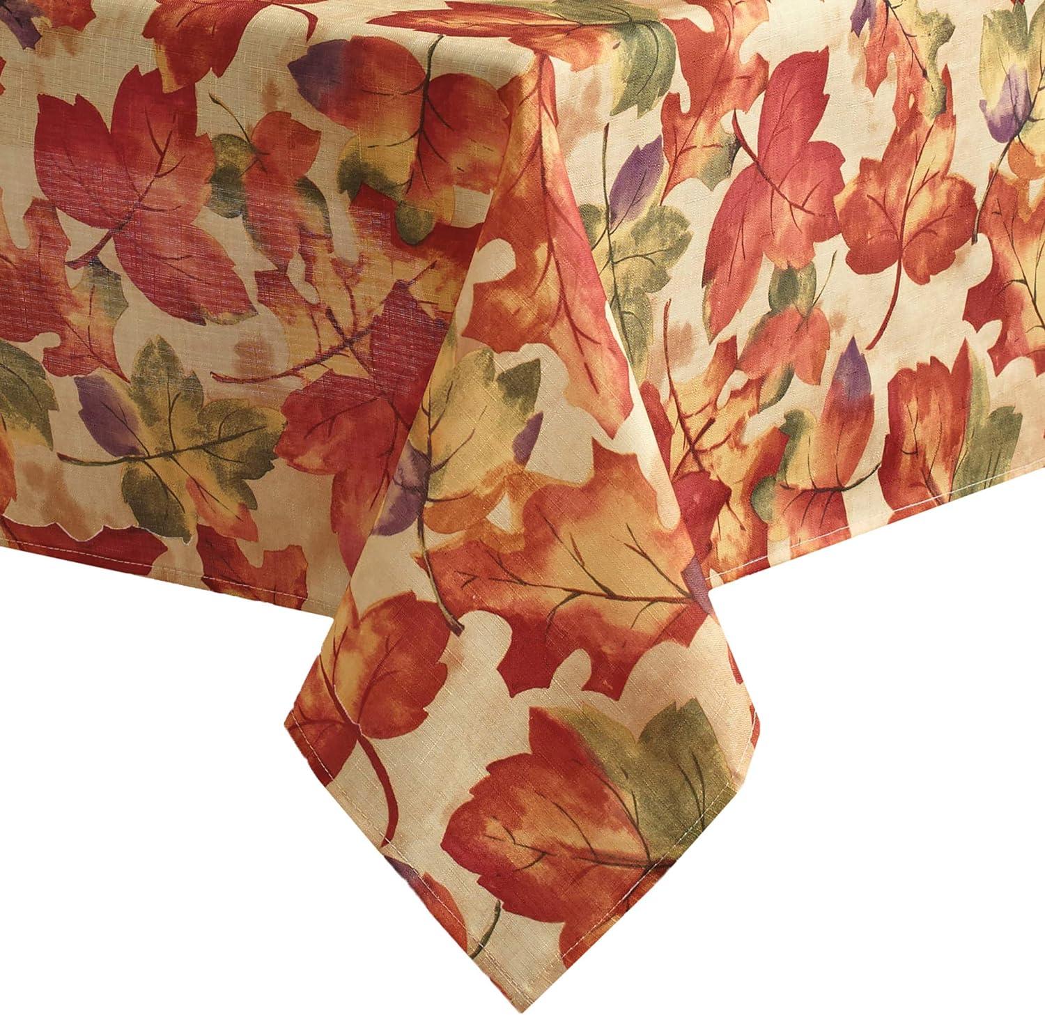 Harvest Festival Fall Leaves Printed Fabric Tablecloth, 60" x 144"