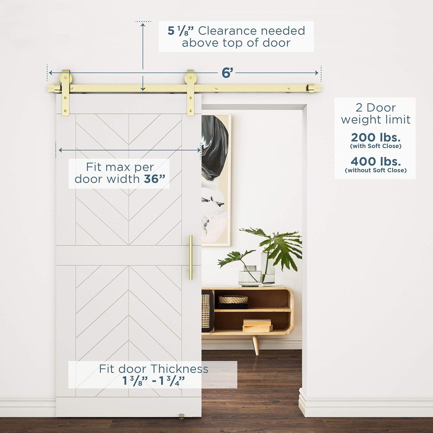 72" Designer Interior Barn Door Kit with Soft Close