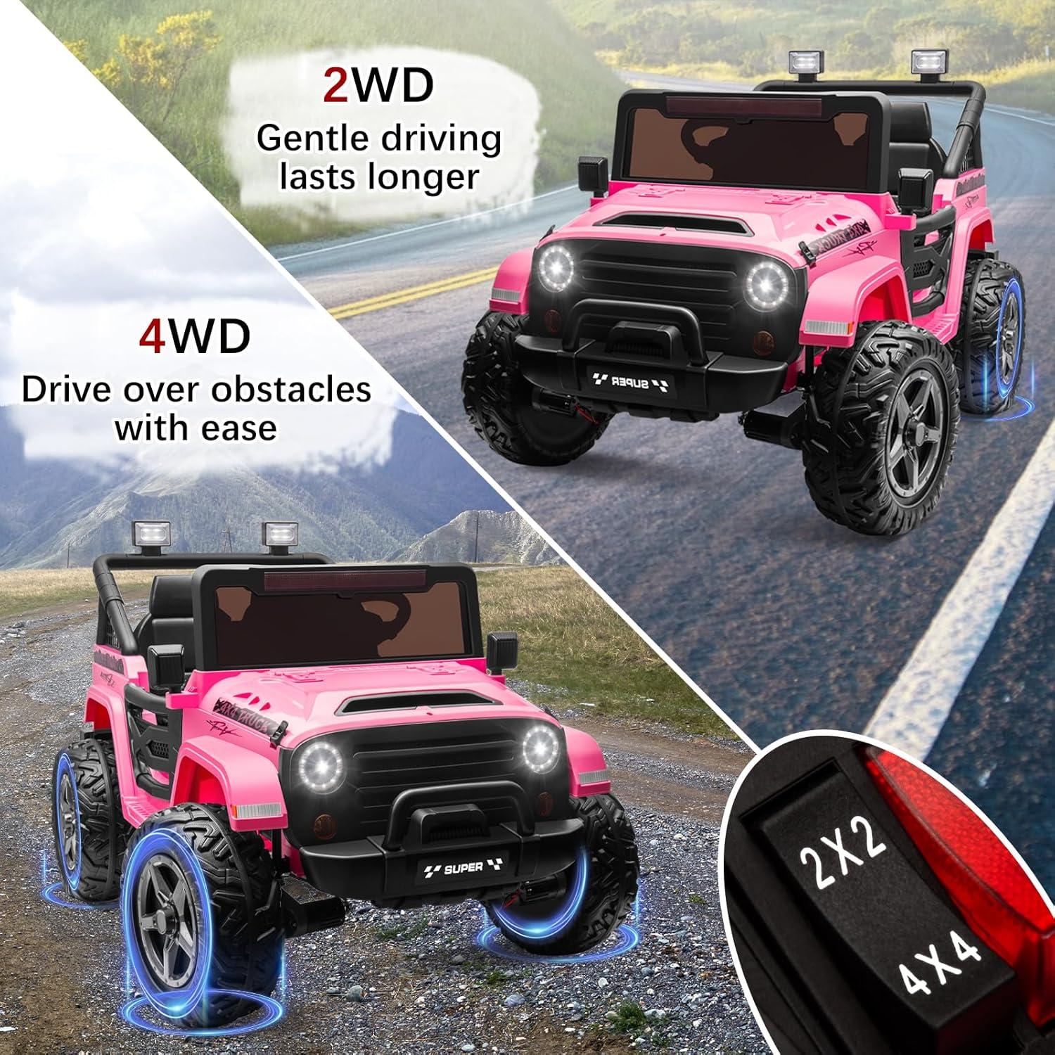 WhizMax 24V Ride On Truck Car with Parent Remote Control,4WD Electric Vehicles with Music,Cool Lighting,spacious Storage In The Rear for Boys Girls Birthday New Year Gifts