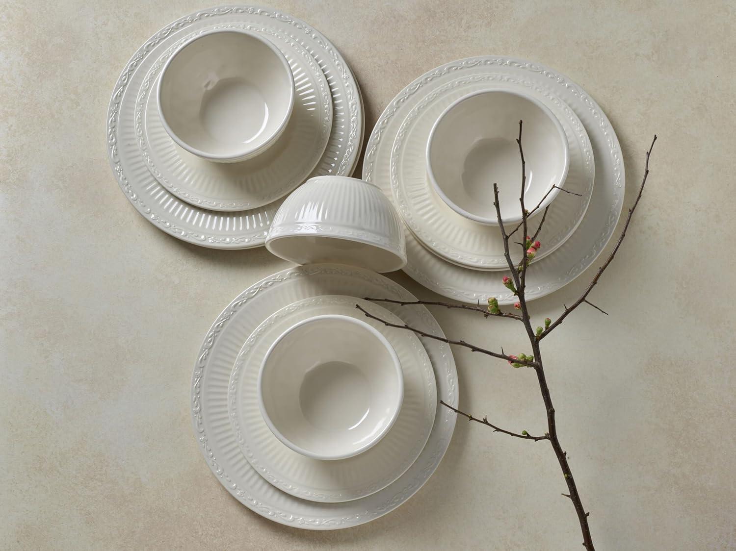 Cream Melamine 12-Piece Dinnerware Set, Service for 4