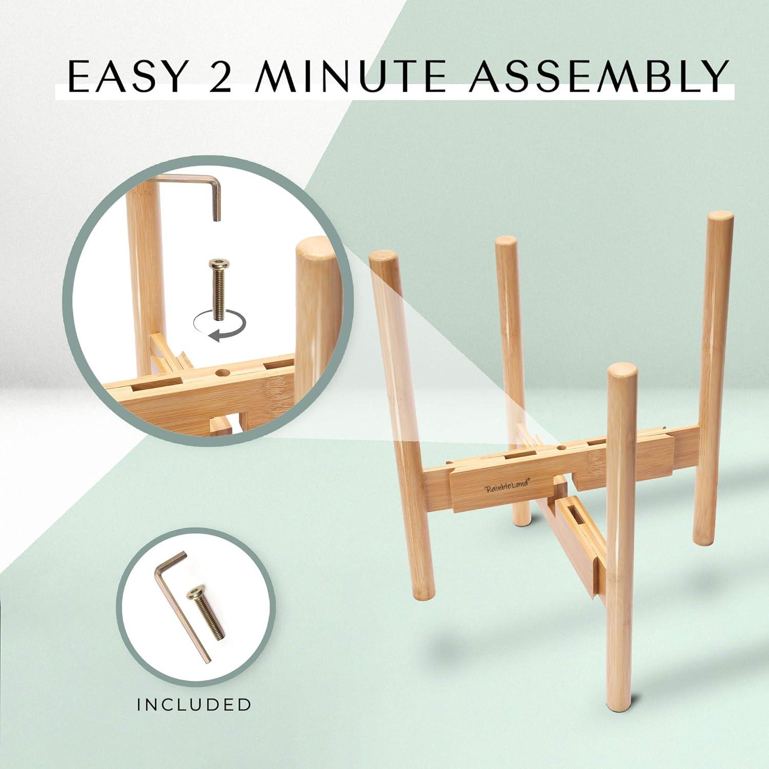 Indoor Plant Stand, Adjustable Wooden Tall Plant Stand, Indoor Planter Holder, Mid Century Modern Planter Outdoor Bamboo Holder, Fits 8 9 10 11 12 in Wide Basket, Expandable Pedestal Only