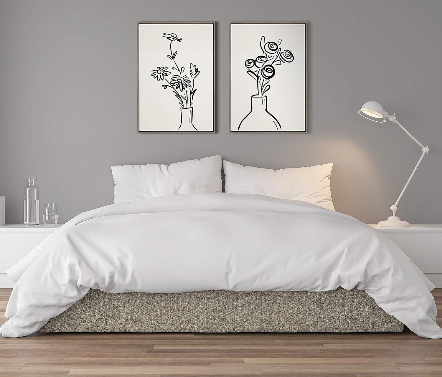 Minimalist Black and White Floral Canvas Art Set