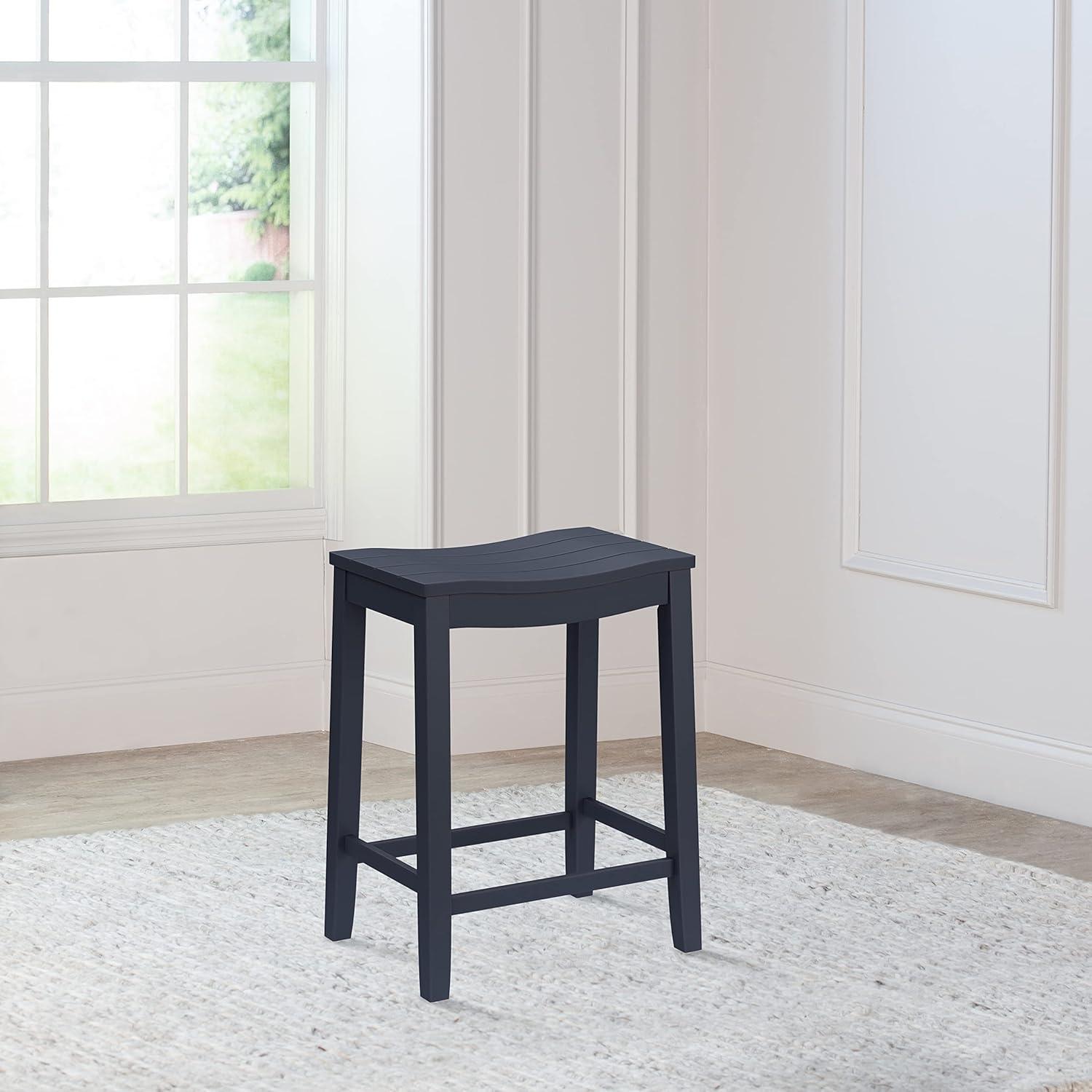 Navy Wood Backless Saddle Style Counter Stool