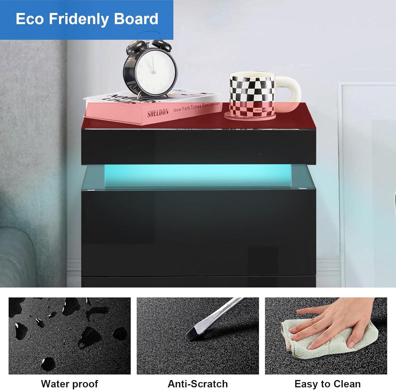 White High Gloss 3-Drawer Nightstand with LED Lights