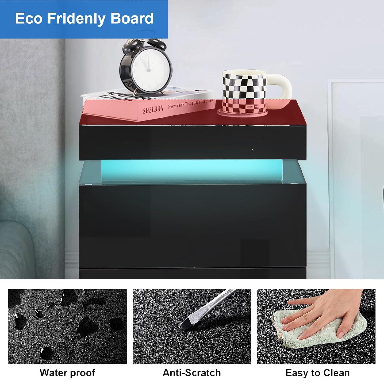 White High Gloss 3-Drawer Nightstand with LED Lights