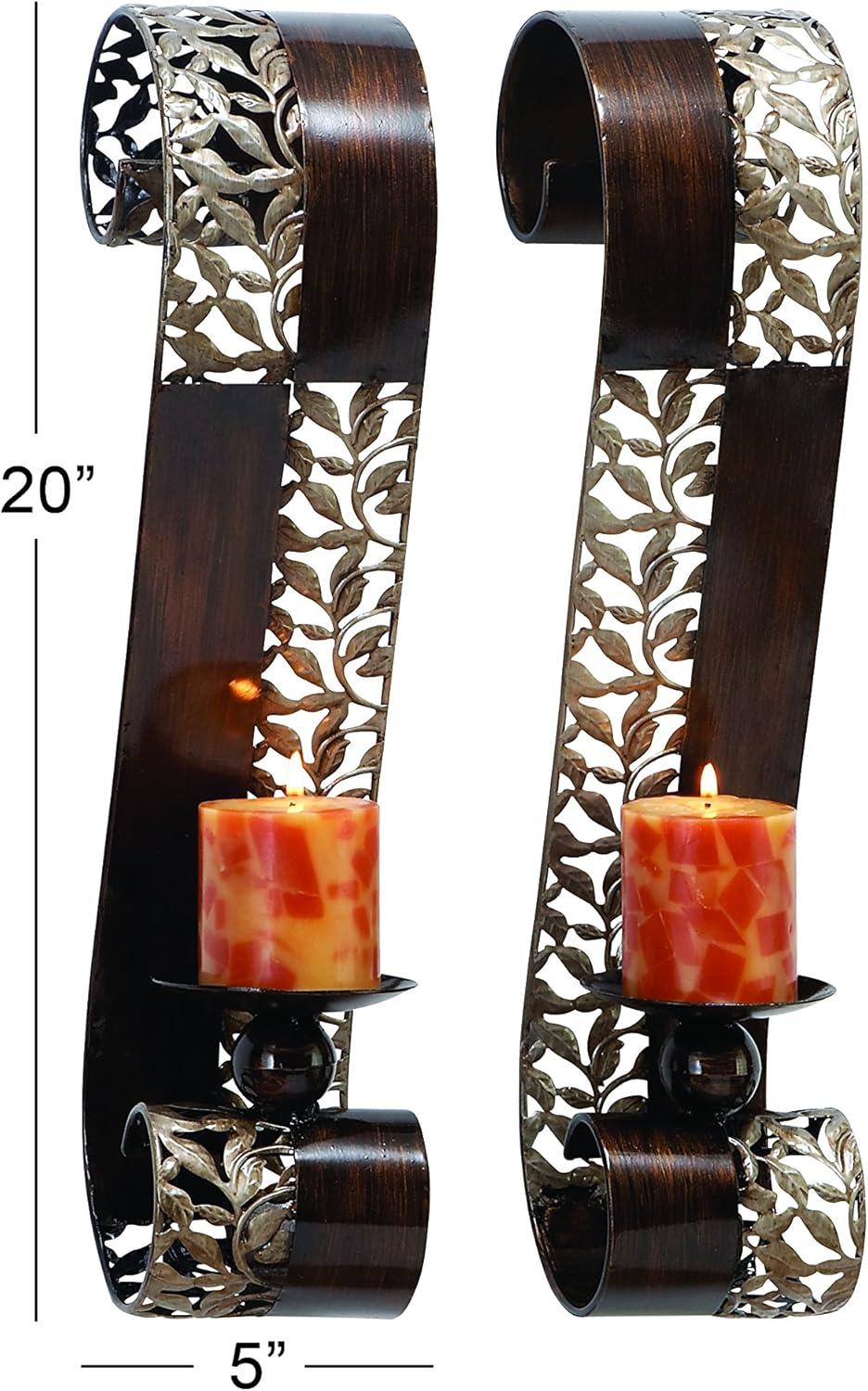 Elegant Brown Metal 20" Dual Candle Tabletop Lantern Set