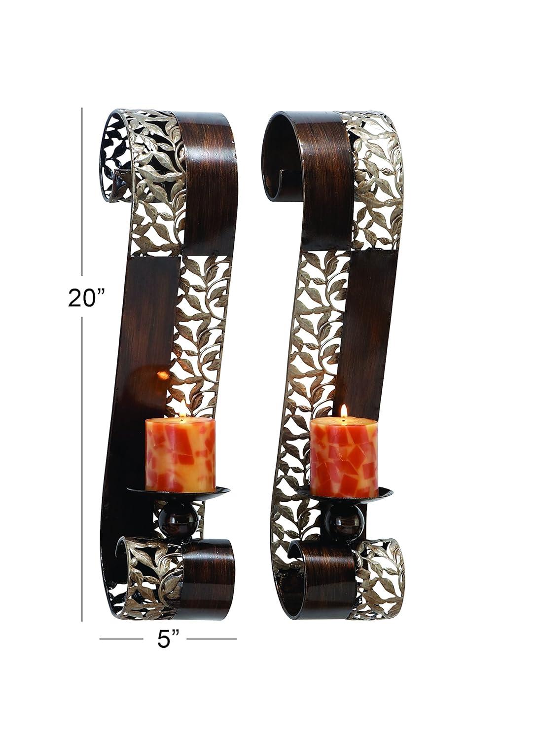 Elegant Brown Metal 20" Dual Candle Tabletop Lantern Set
