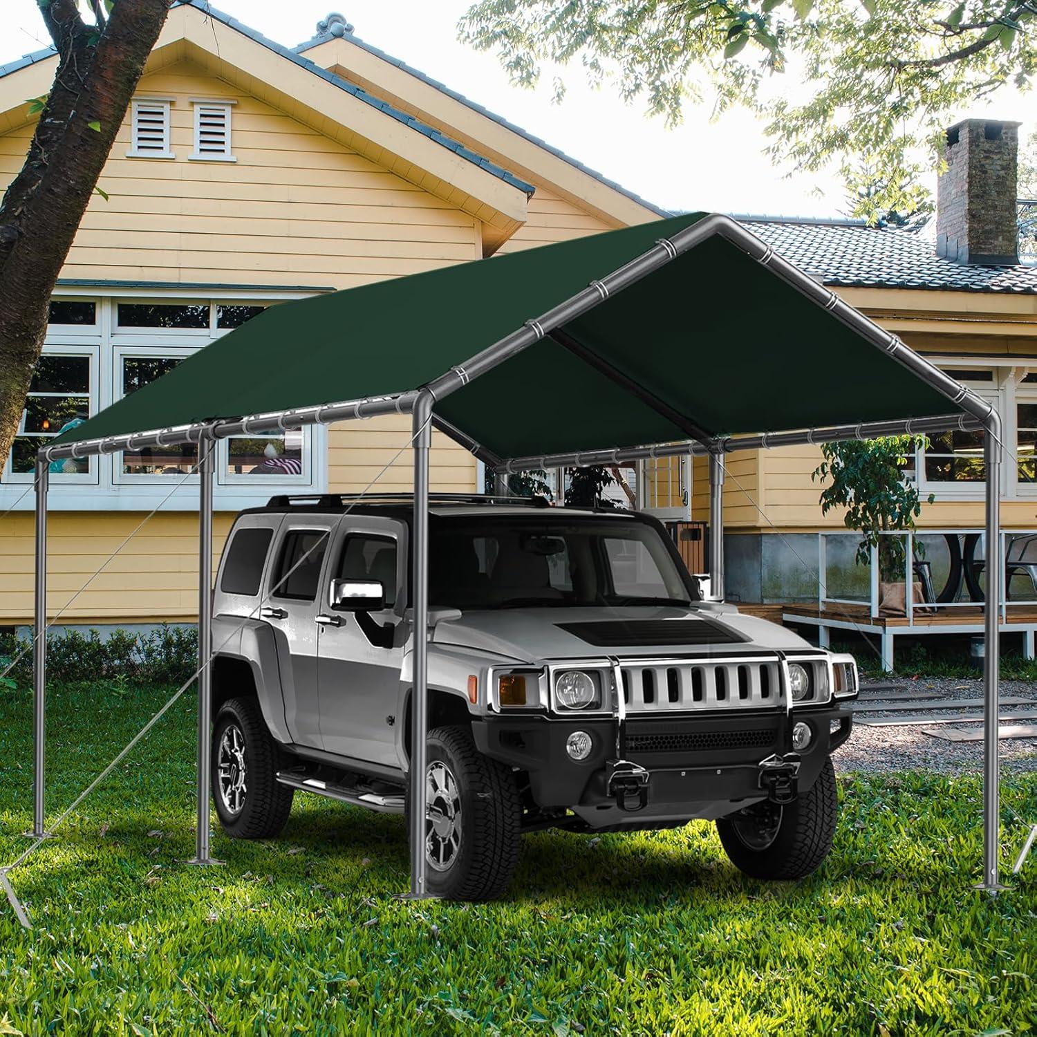 Outdoor Heavy Duty Carport 10 X 20 Ft, Car Canopy Tent with Reinforced Steel Cables (Green)
