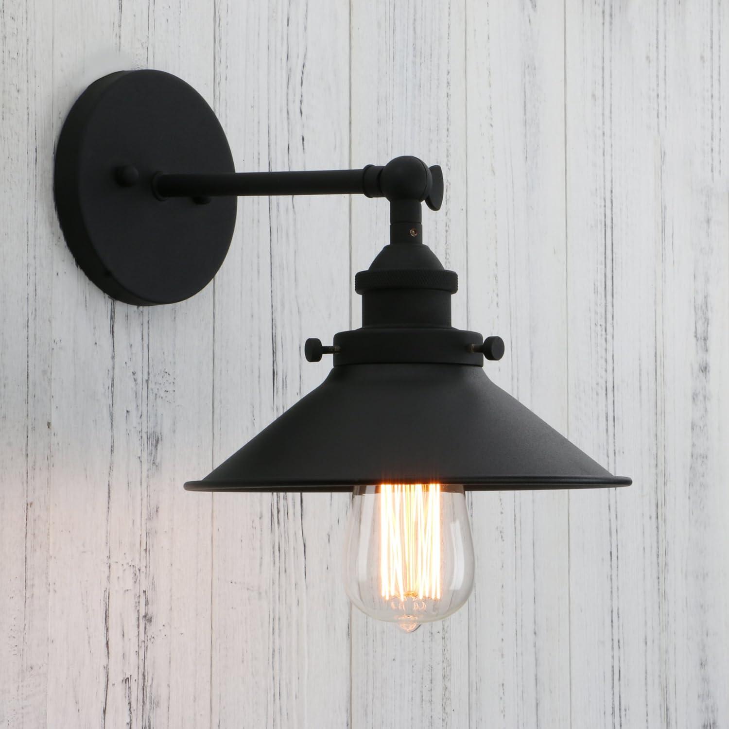 PERMO Vintage Industrial Metal Wall Sconce Lighting 180 Degree Adjustable Wall Lamp (Black)