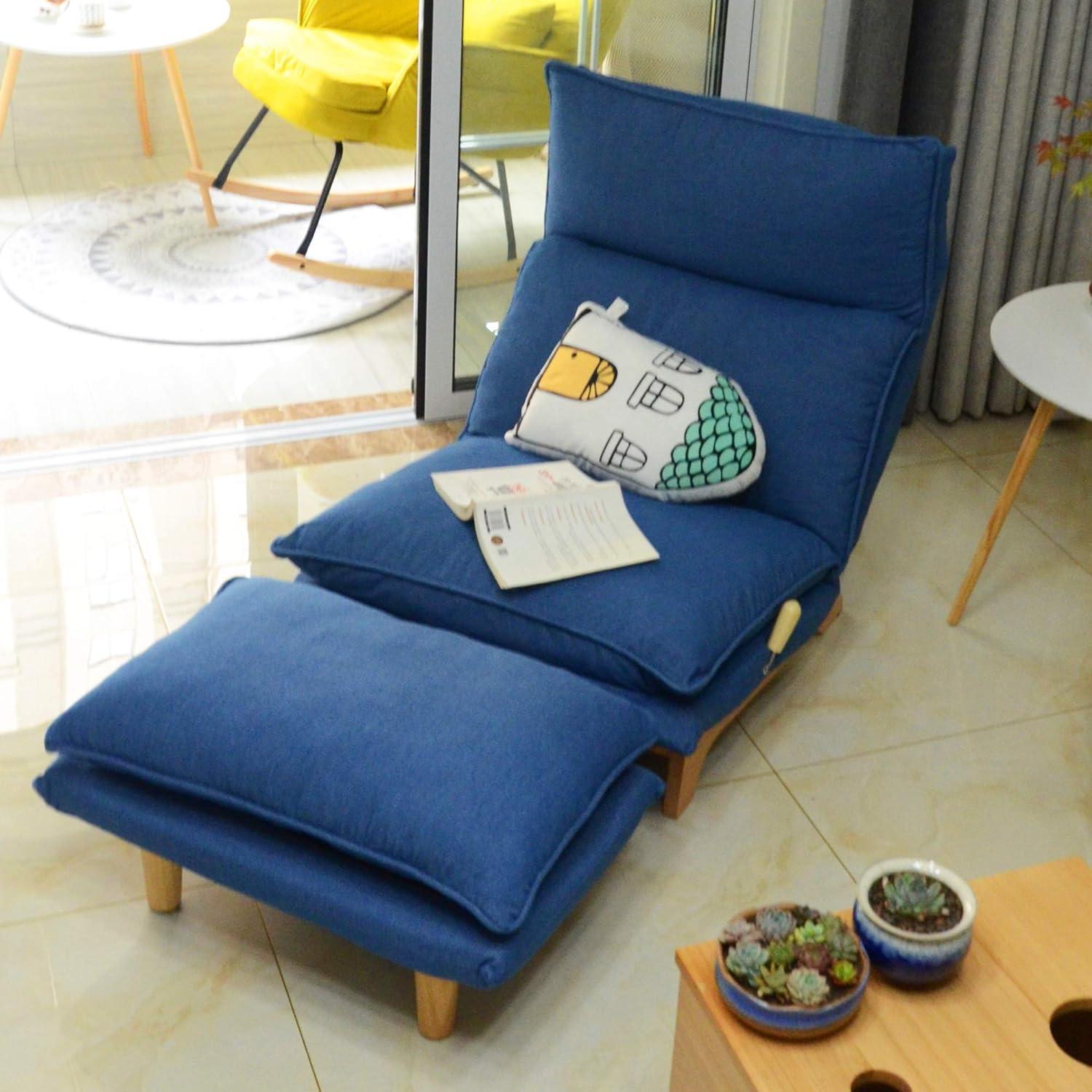 Lazy Chair with Ottoman, Modern Accent Lounge Chair Single Leisure Upholstered Sofa with Adjustable Back, Reading Chair for Living Room, Bedroom, Dark Blue
