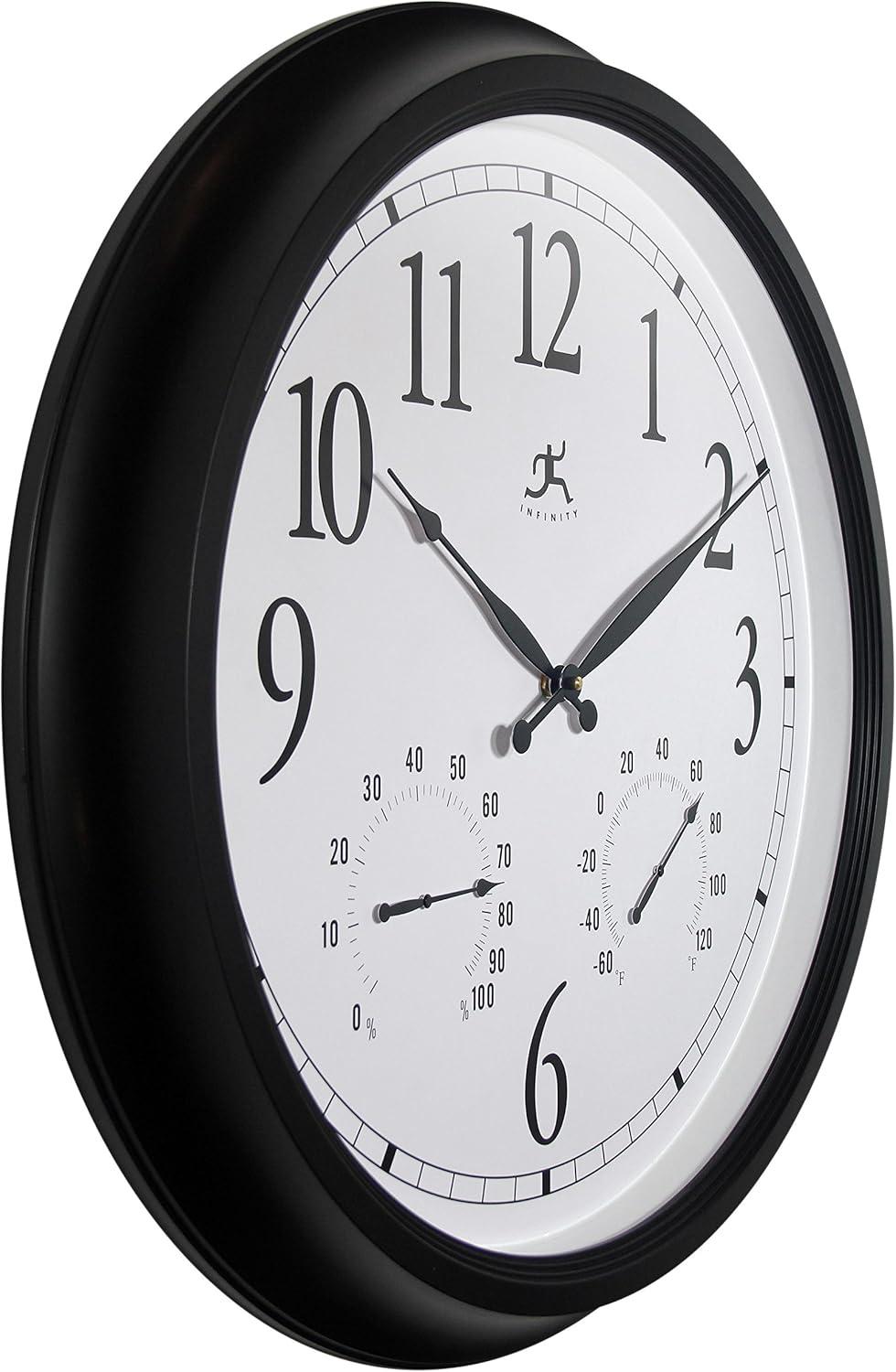 Infinity Instruments 24" Classic Outdoor Wall Clock Black : Modern Analog, Indoor/Outdoor, Round Shape, 24-Inch Display