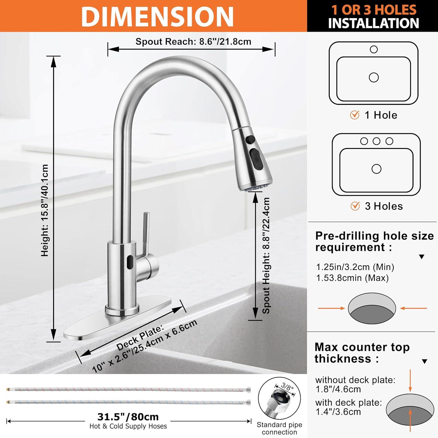 Brushed Nickel Touchless Pull-Down Kitchen Faucet with Spray